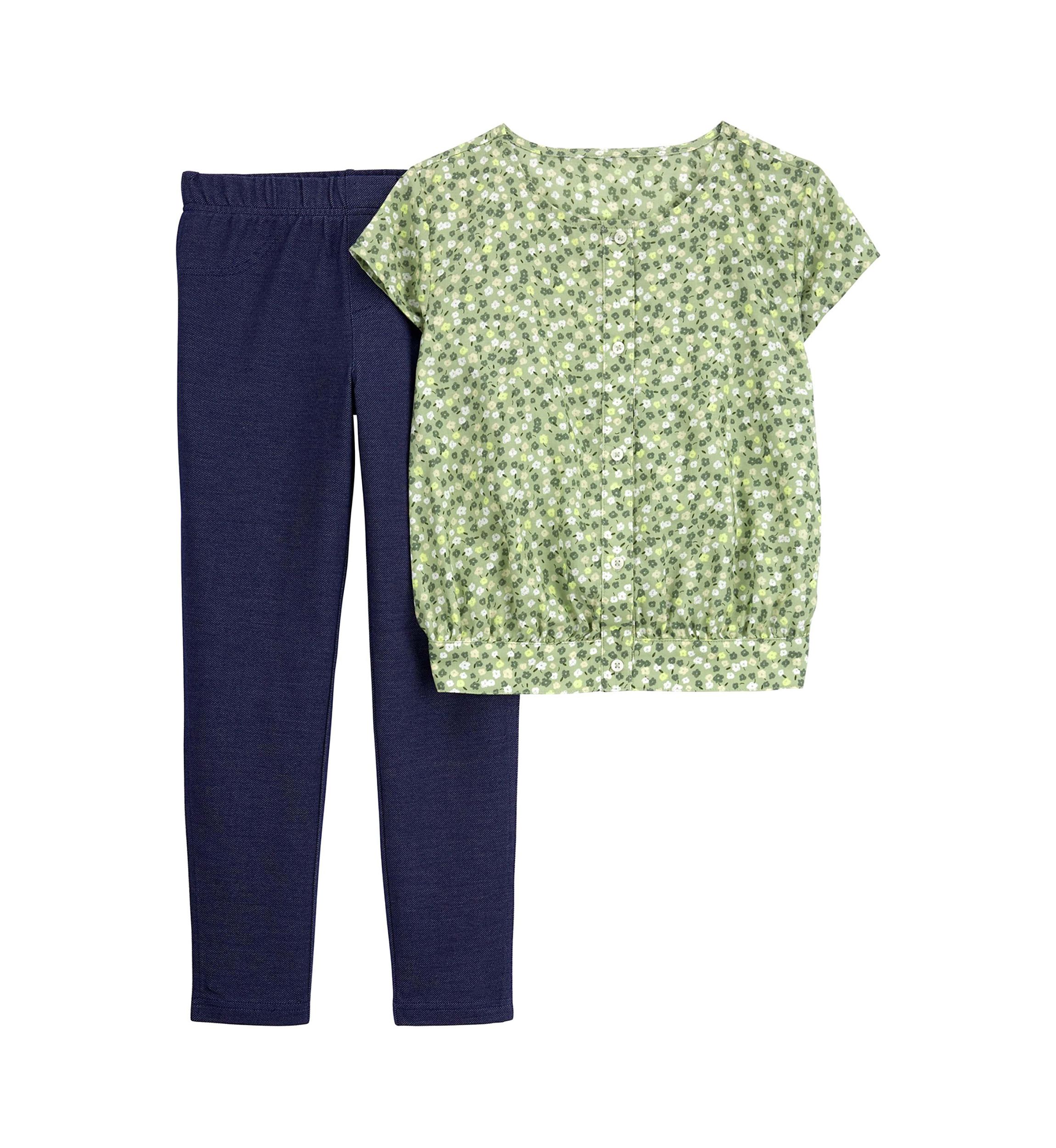 Girls 4-8 Short Sleeve Green Floral Set