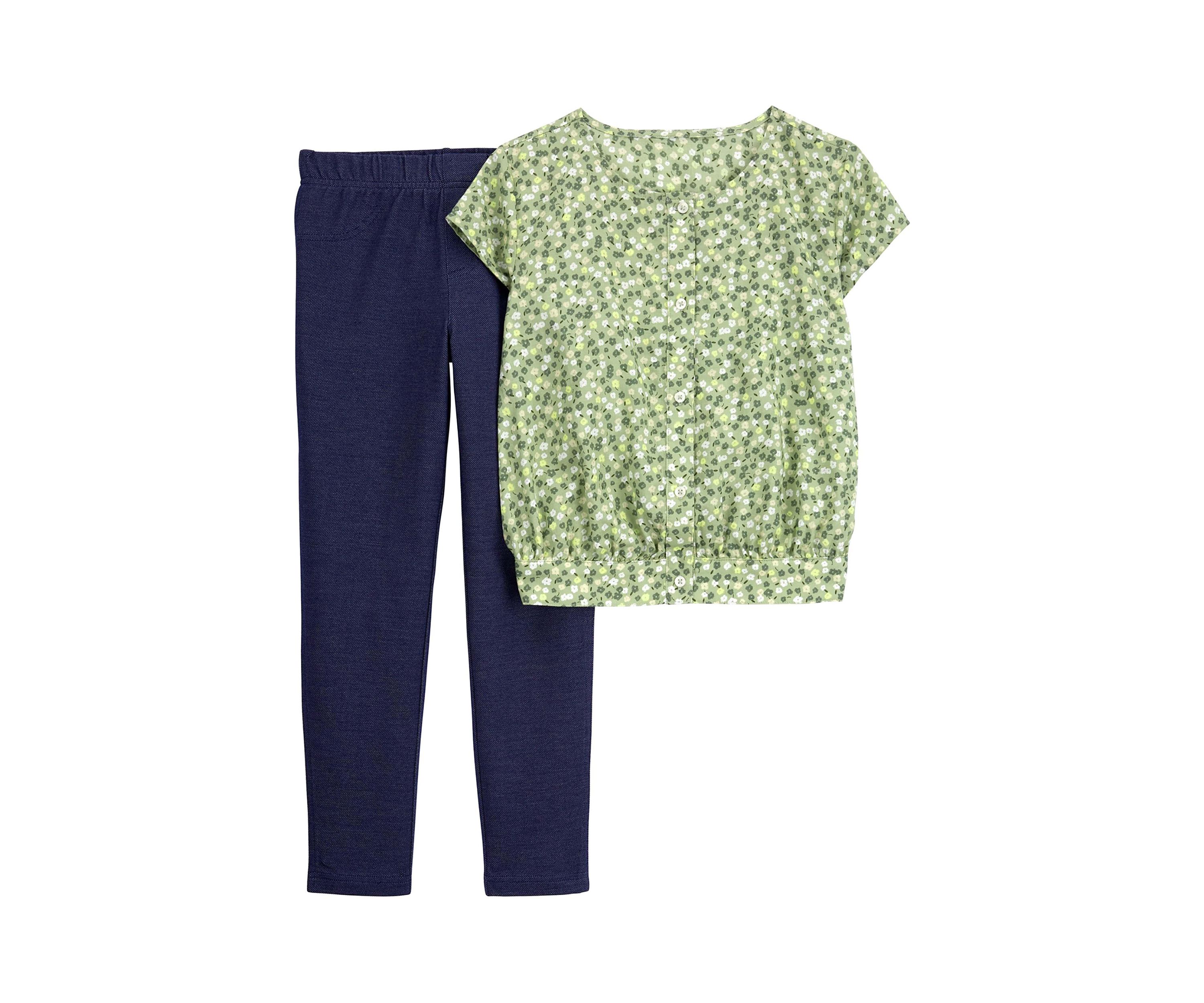 Girls 4-8 Short Sleeve Green Floral Set