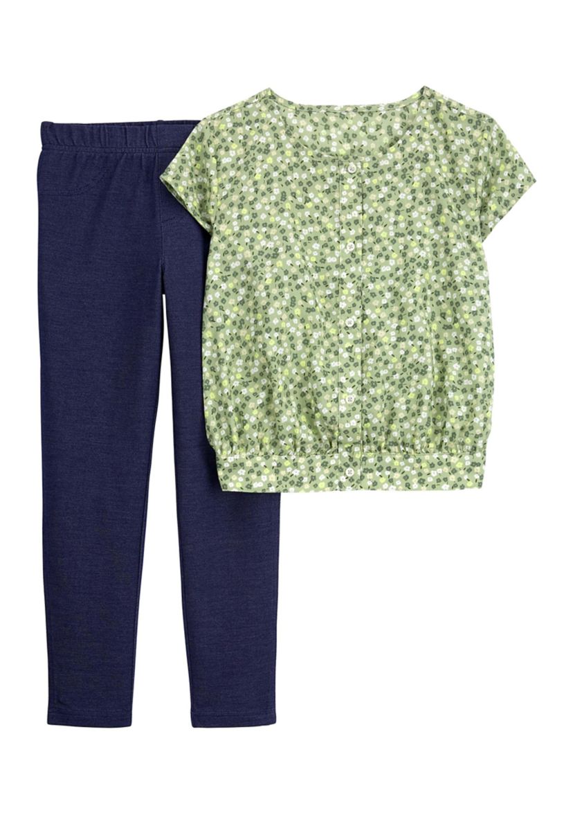 Girls 4-8 Short Sleeve Green Floral Set