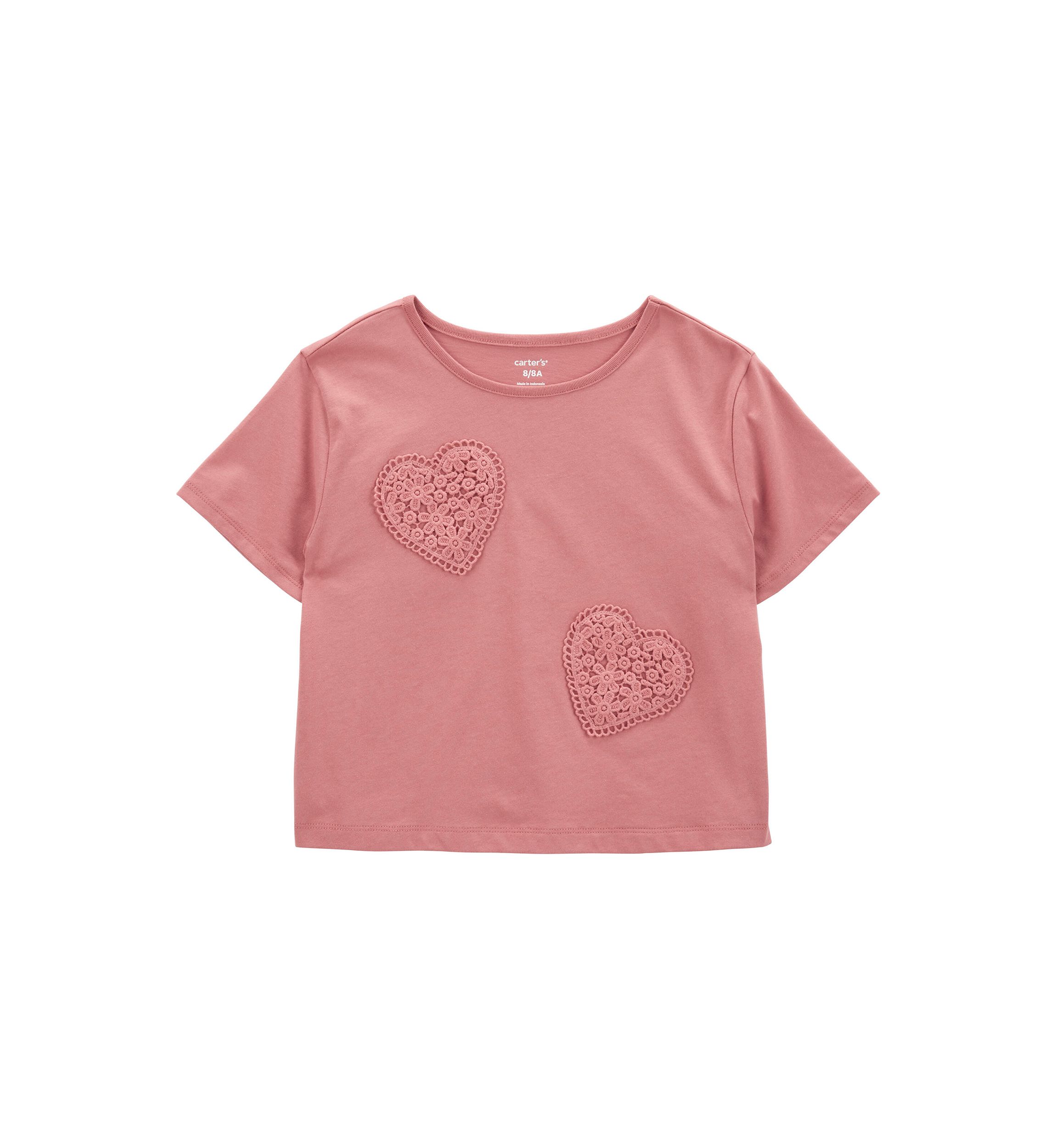 Girls 4-6x Short Sleeve Heart Embroidered Top
