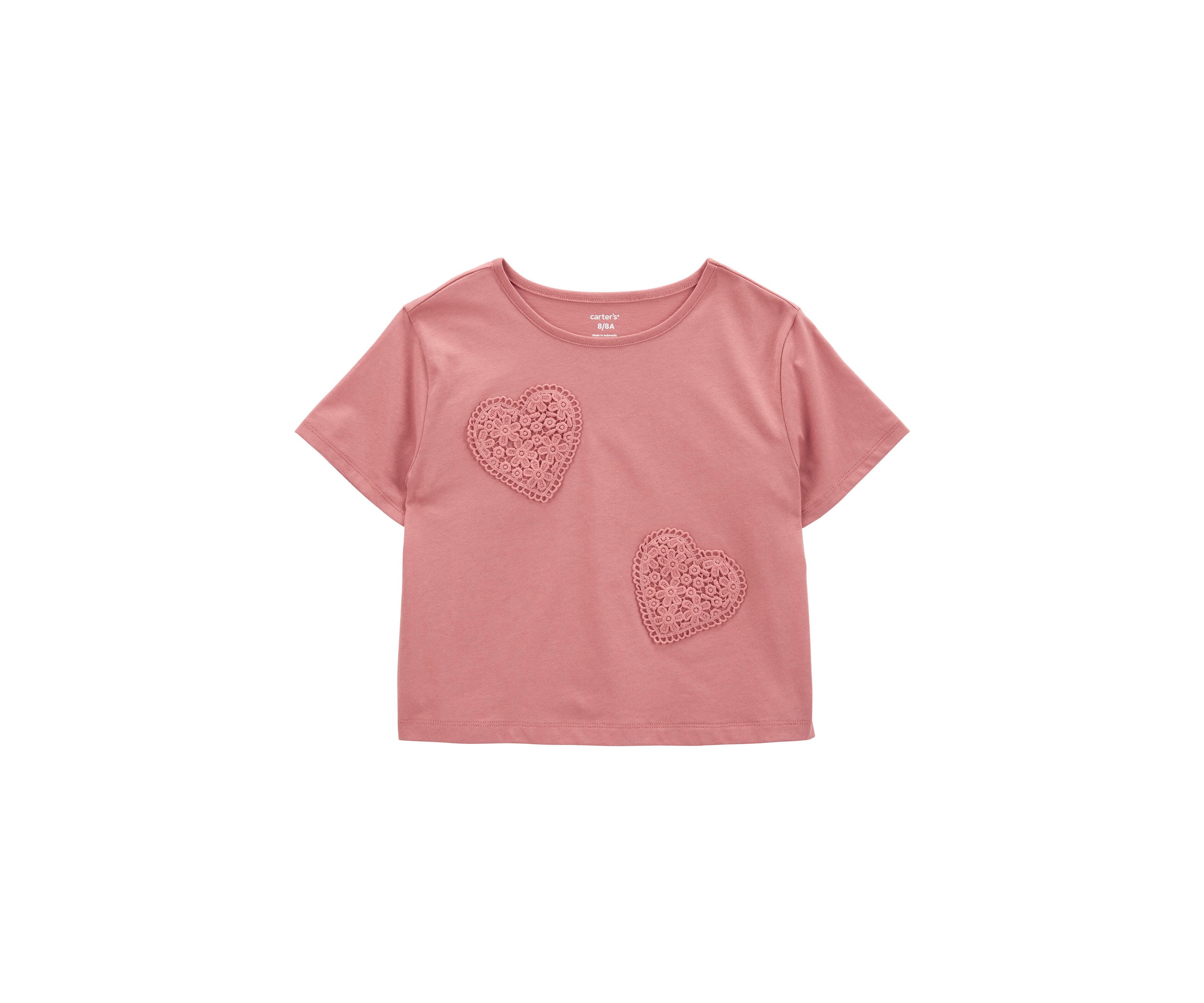 Girls 4-6x Short Sleeve Heart Embroidered Top