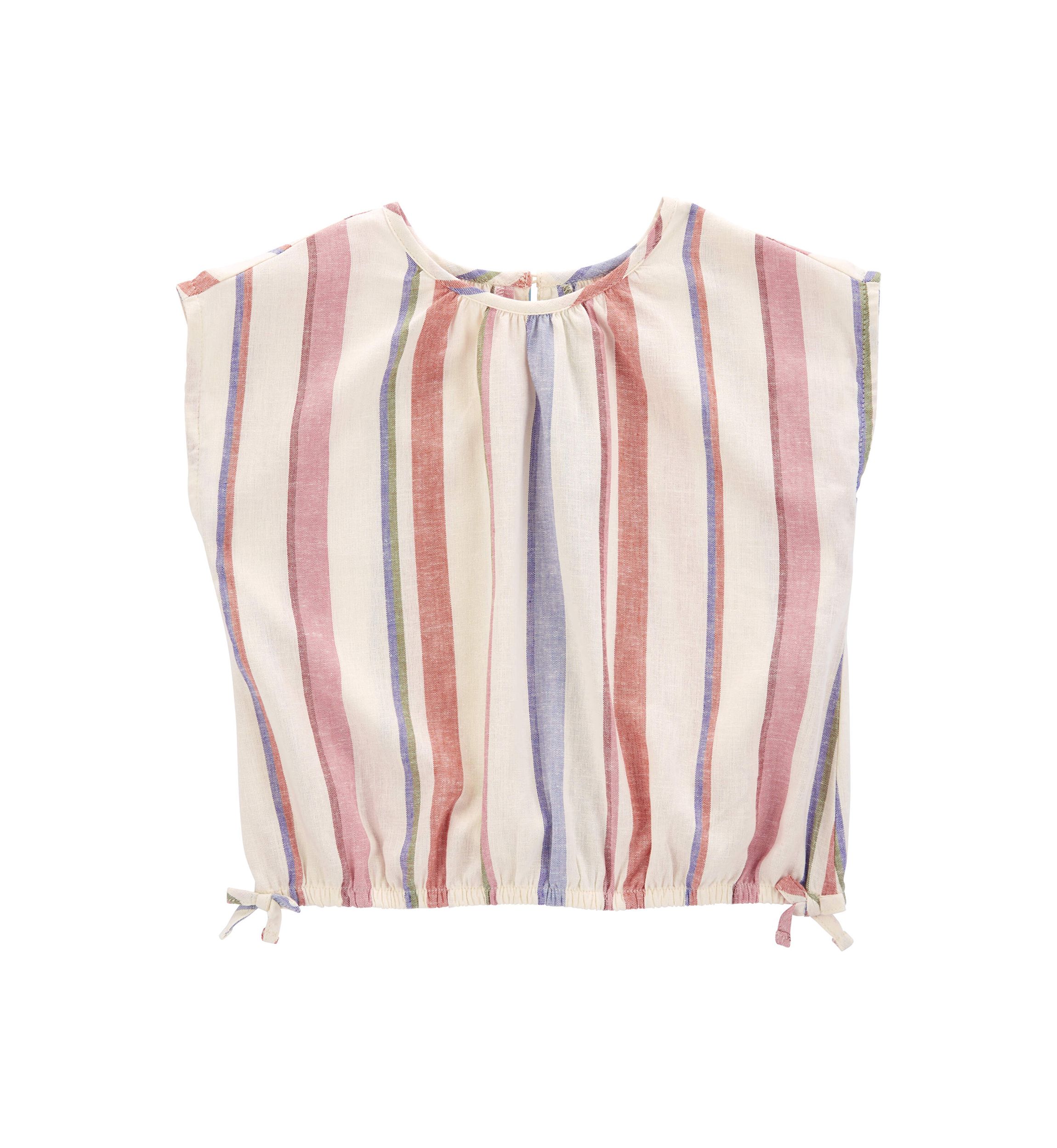 Girls 4-6x Short Sleeve Stripe Linen Top