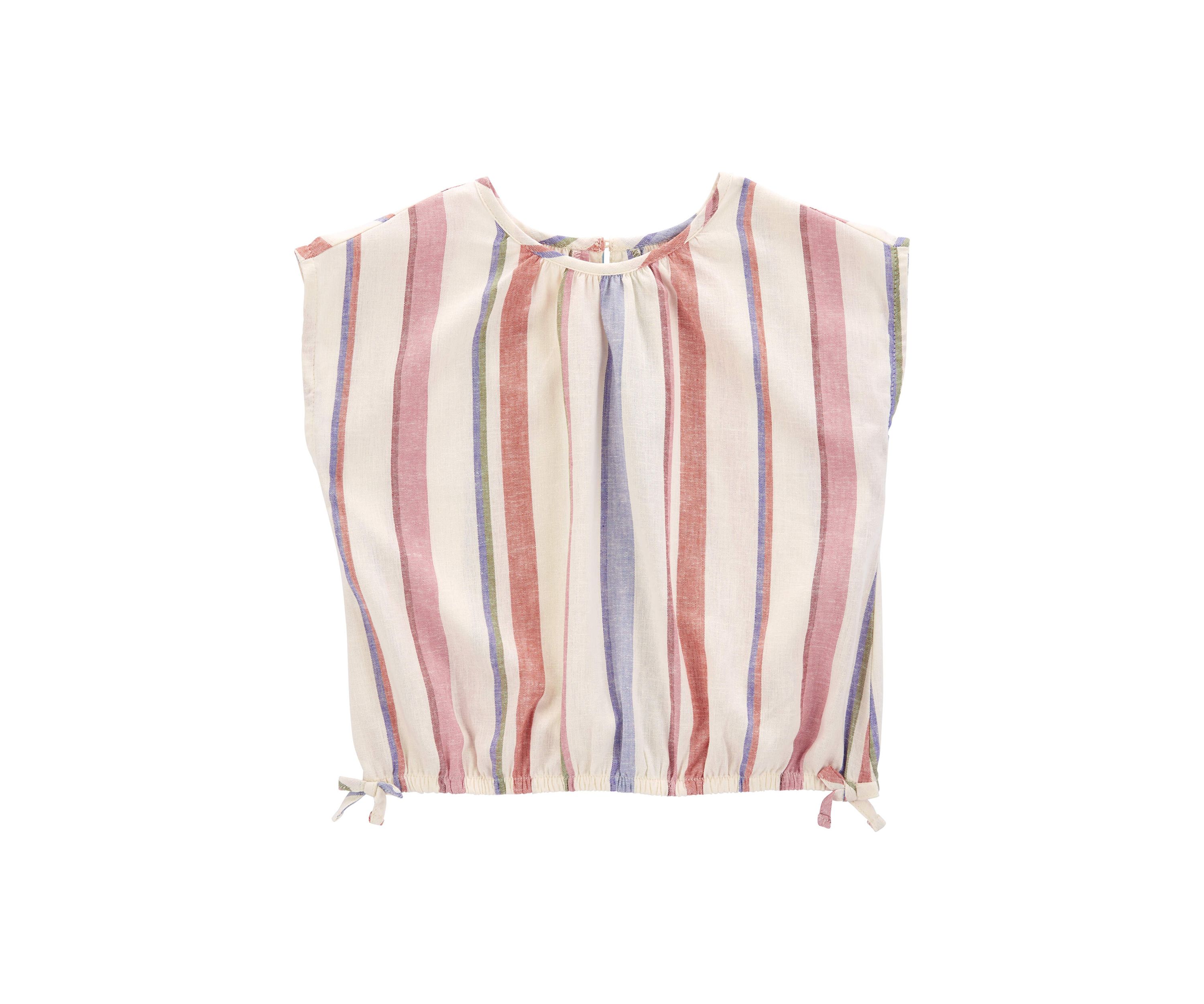 Girls 4-6x Short Sleeve Stripe Linen Top