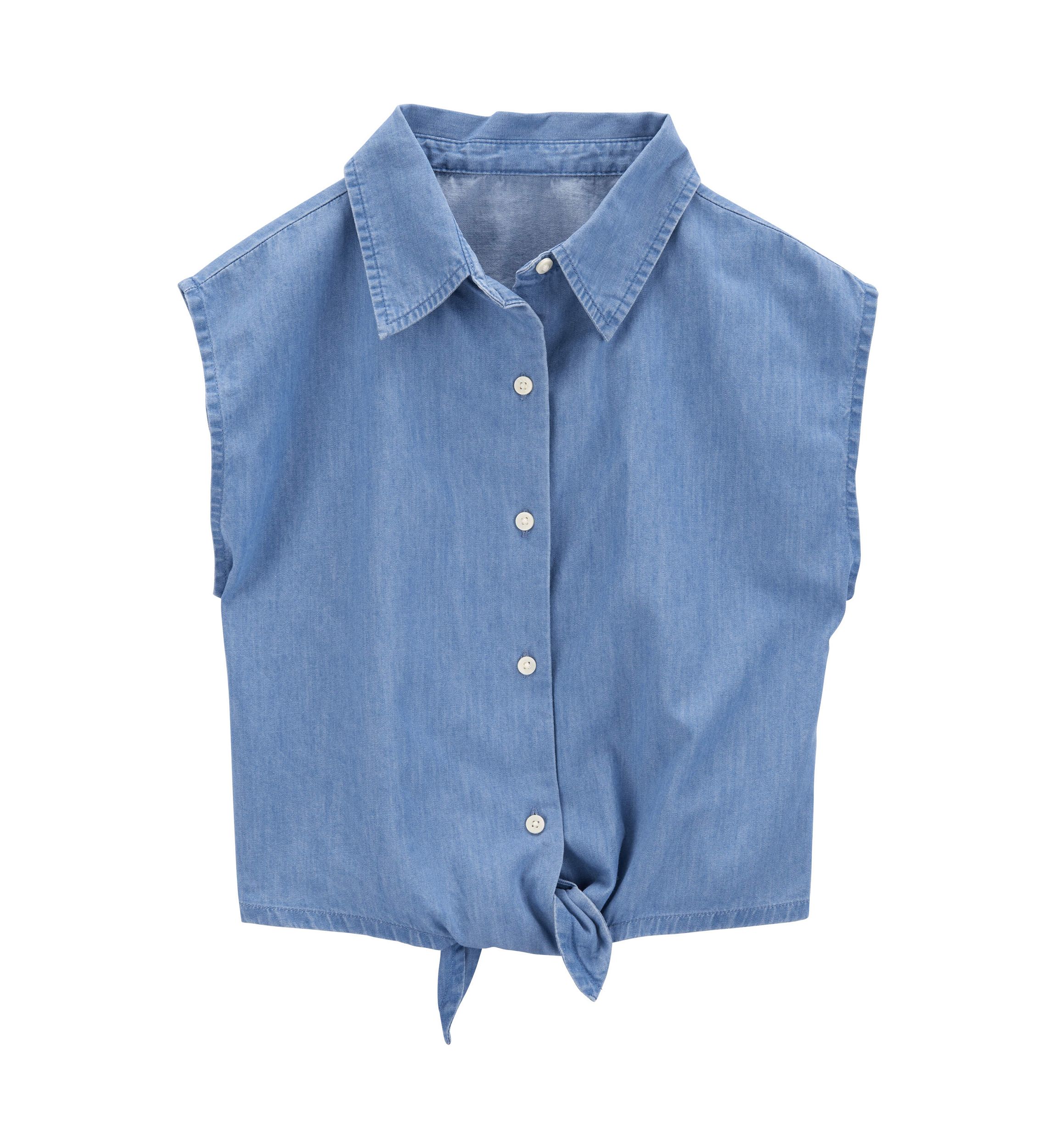 Girls 4-6x Sleeveless Chambray Tie Front Top