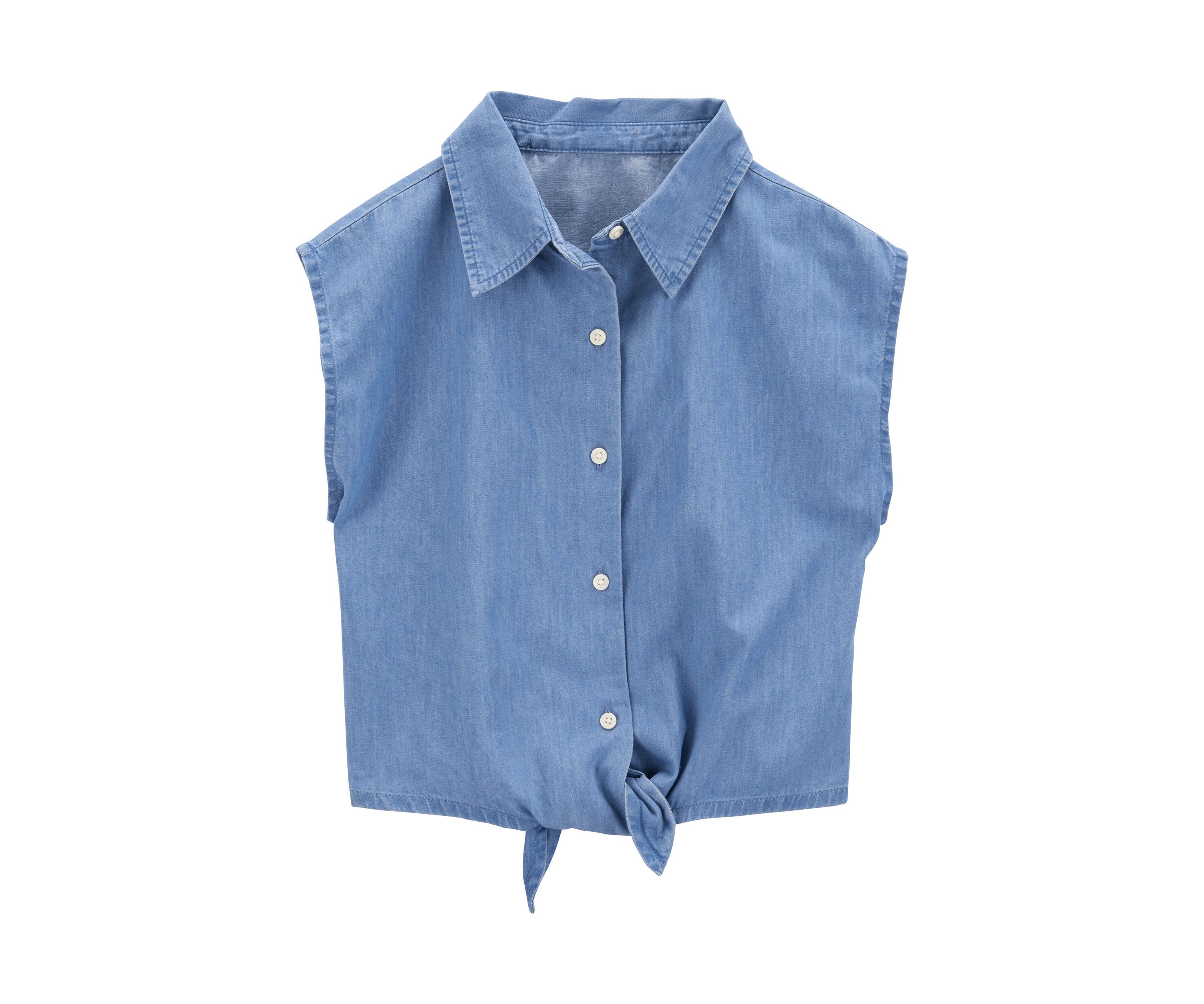 Girls 4-6x Sleeveless Chambray Tie Front Top