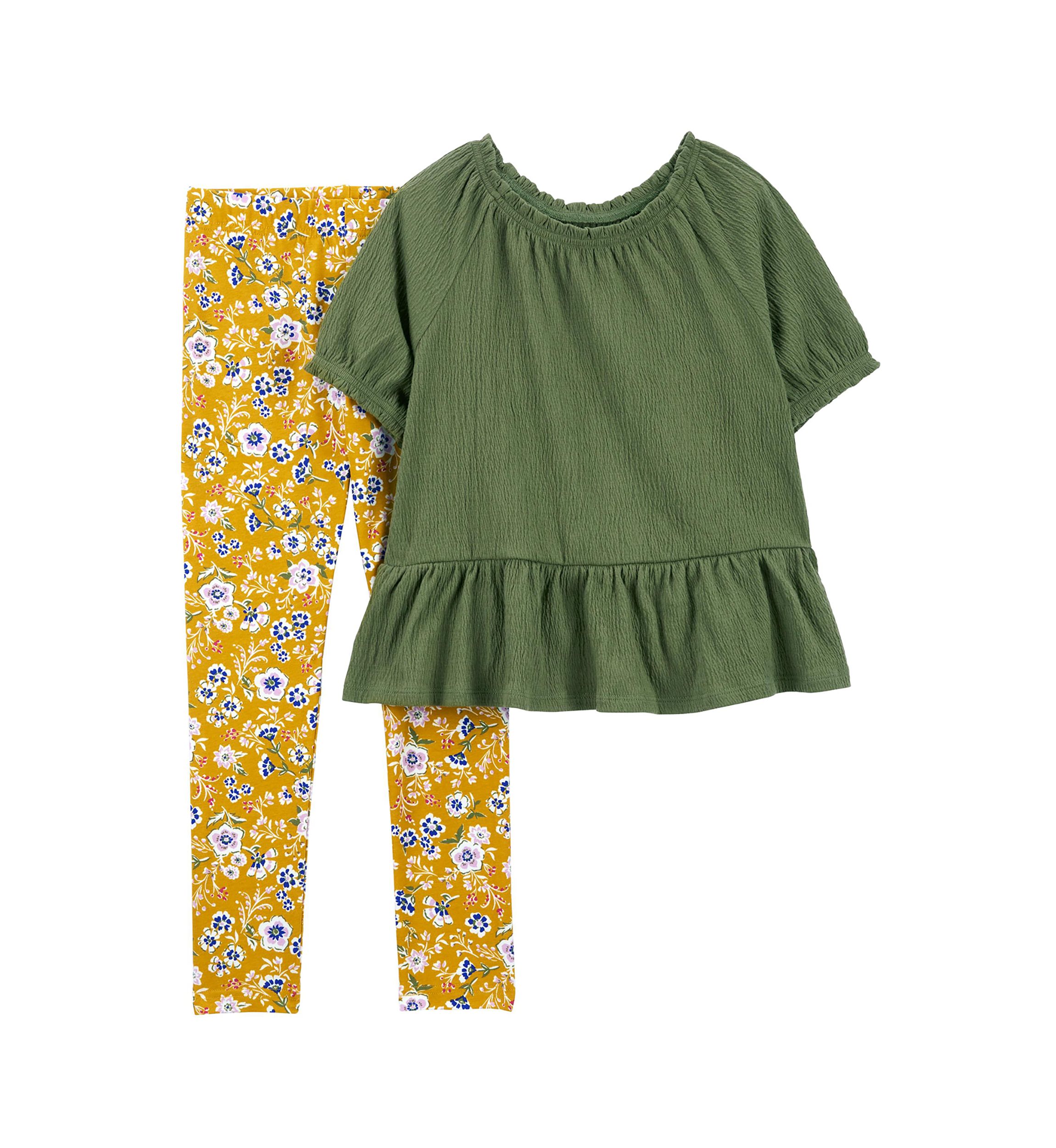 Girls 4-6x Ruffle Peplum Top and Printed Leggings Set
