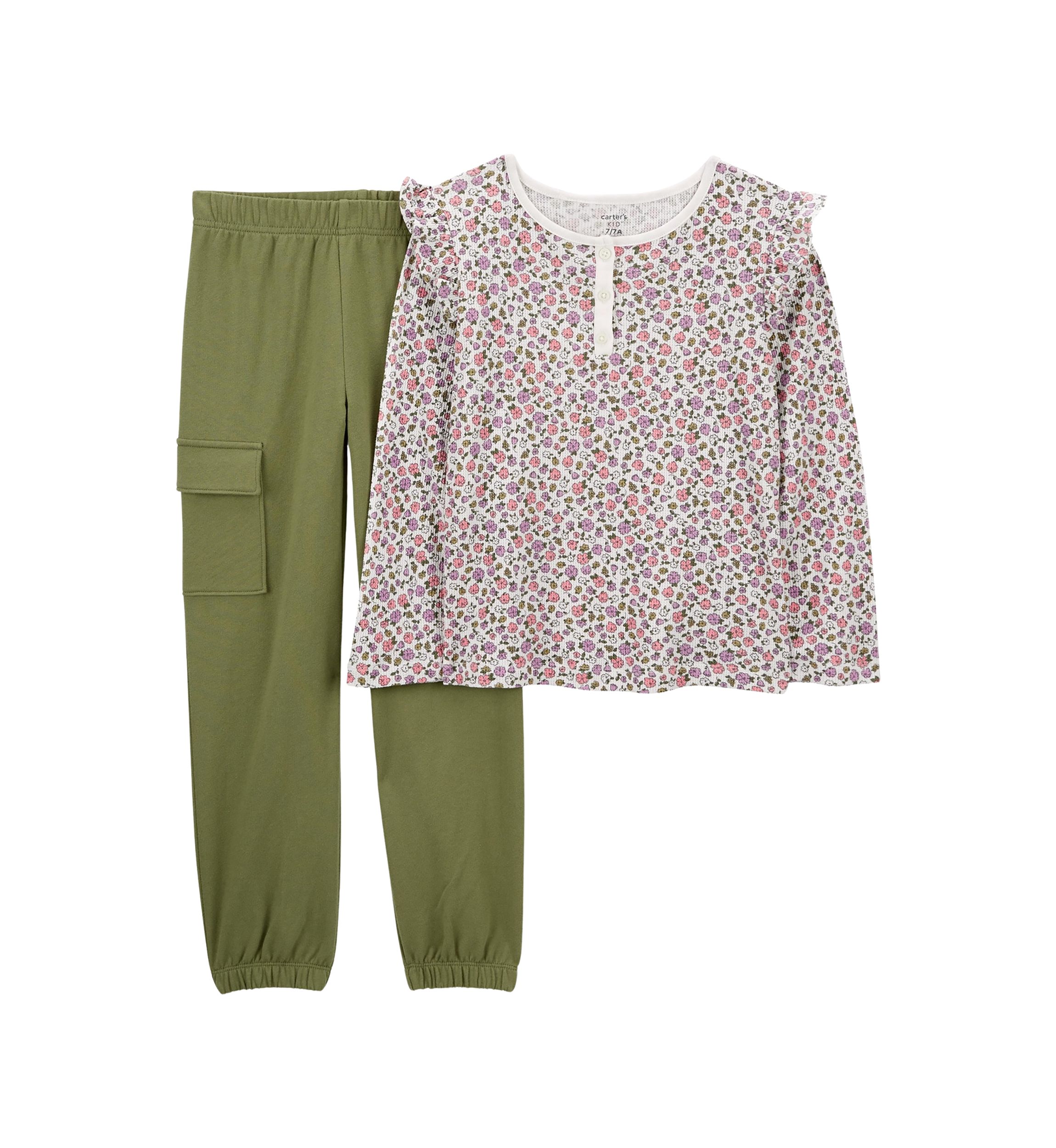 Girls 4-6x Floral Printed Top and Cargo Pants Set