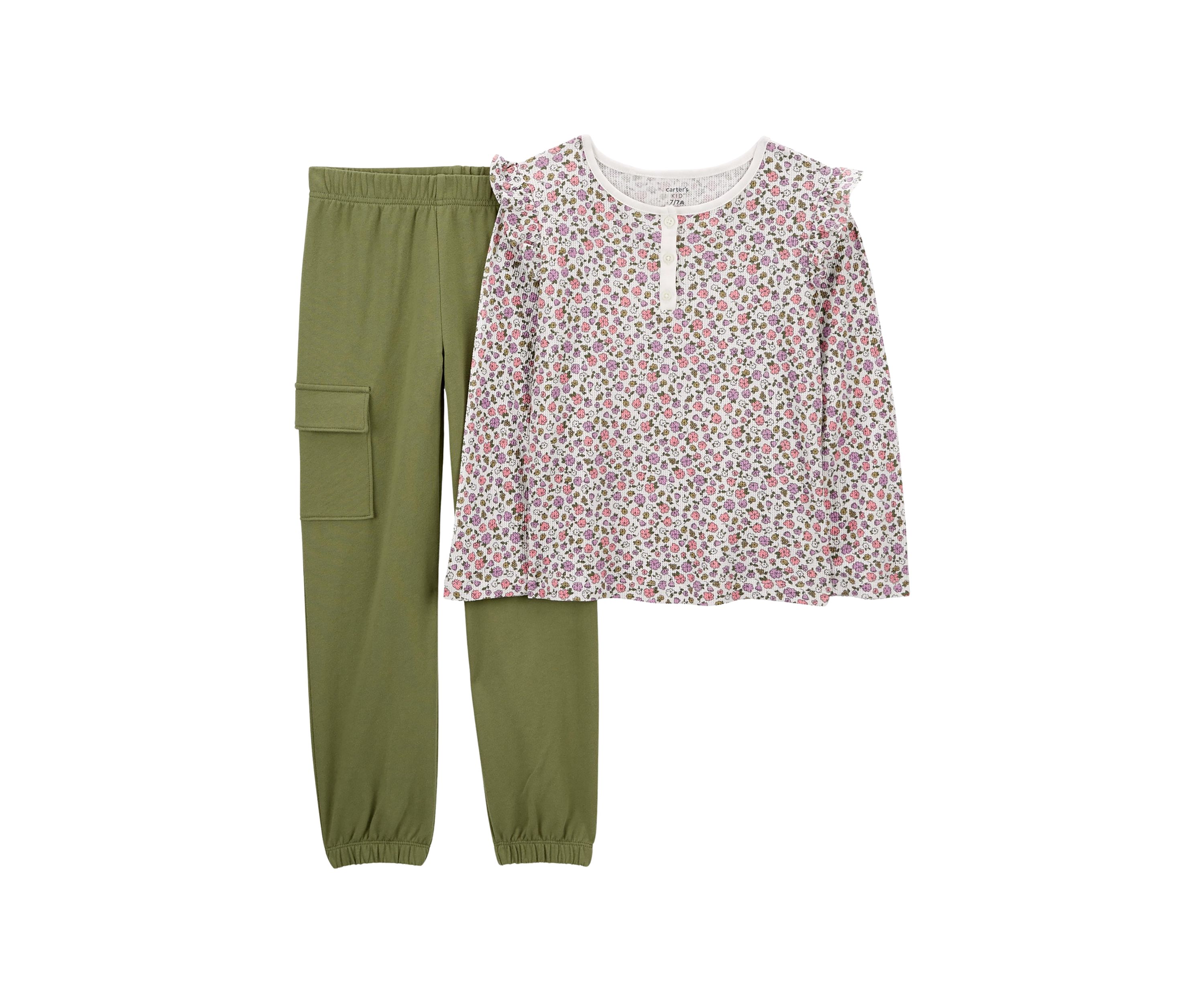 Girls 4-6x Floral Printed Top and Cargo Pants Set
