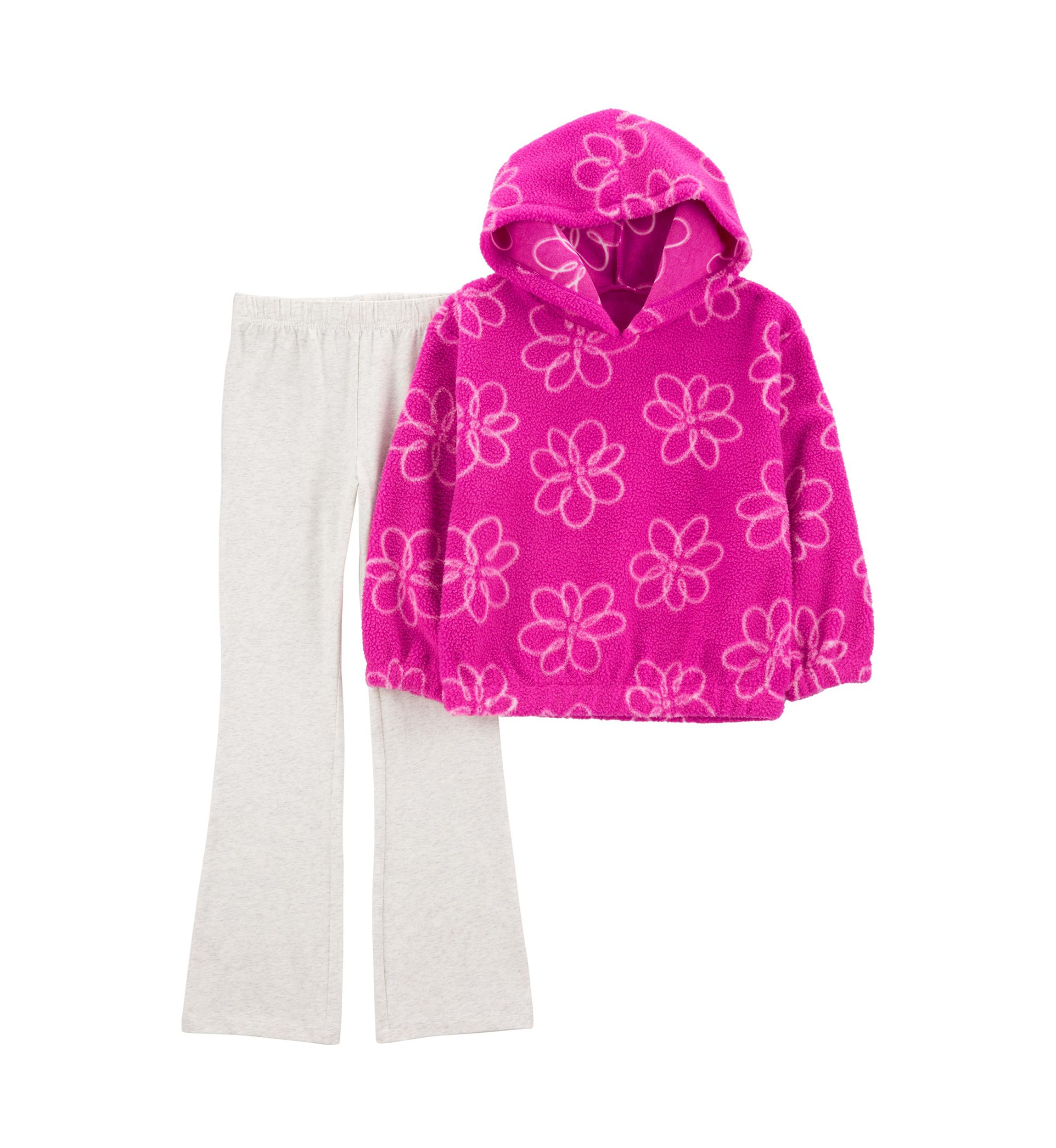 Girls 4-6x 2 Piece Printed Microfleece Hoodie and Flare Pants Set