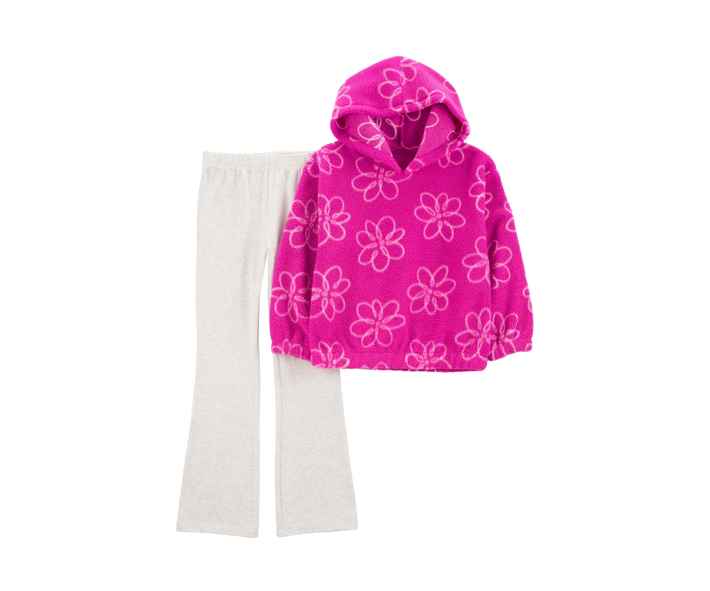 Girls 4-6x 2 Piece Printed Microfleece Hoodie and Flare Pants Set
