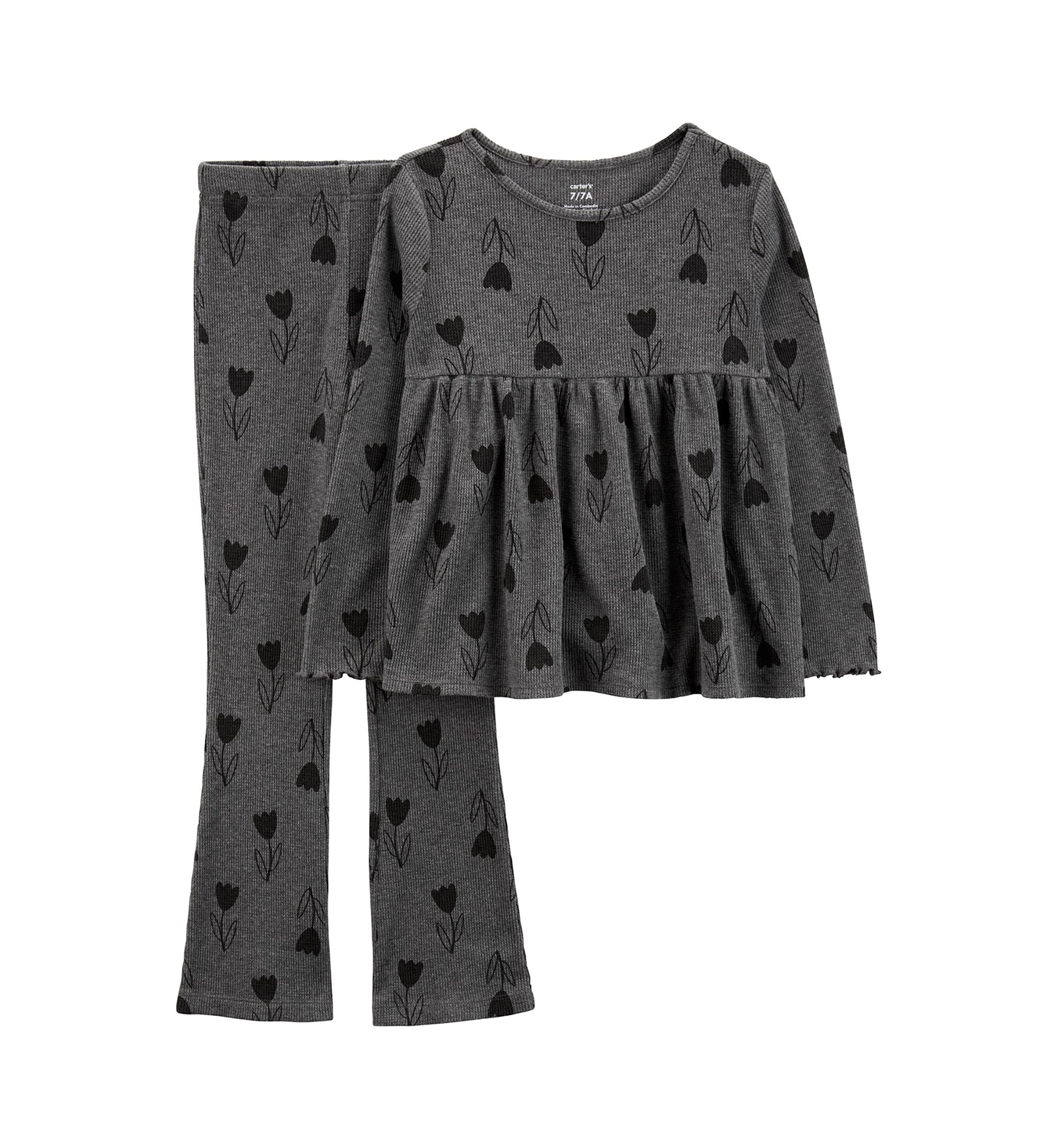 Girls 4-6x Printed Thermal Top and Flare Pants Set