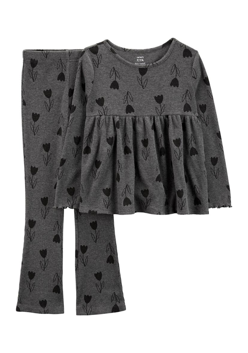 Girls 4-6x Printed Thermal Top and Flare Pants Set