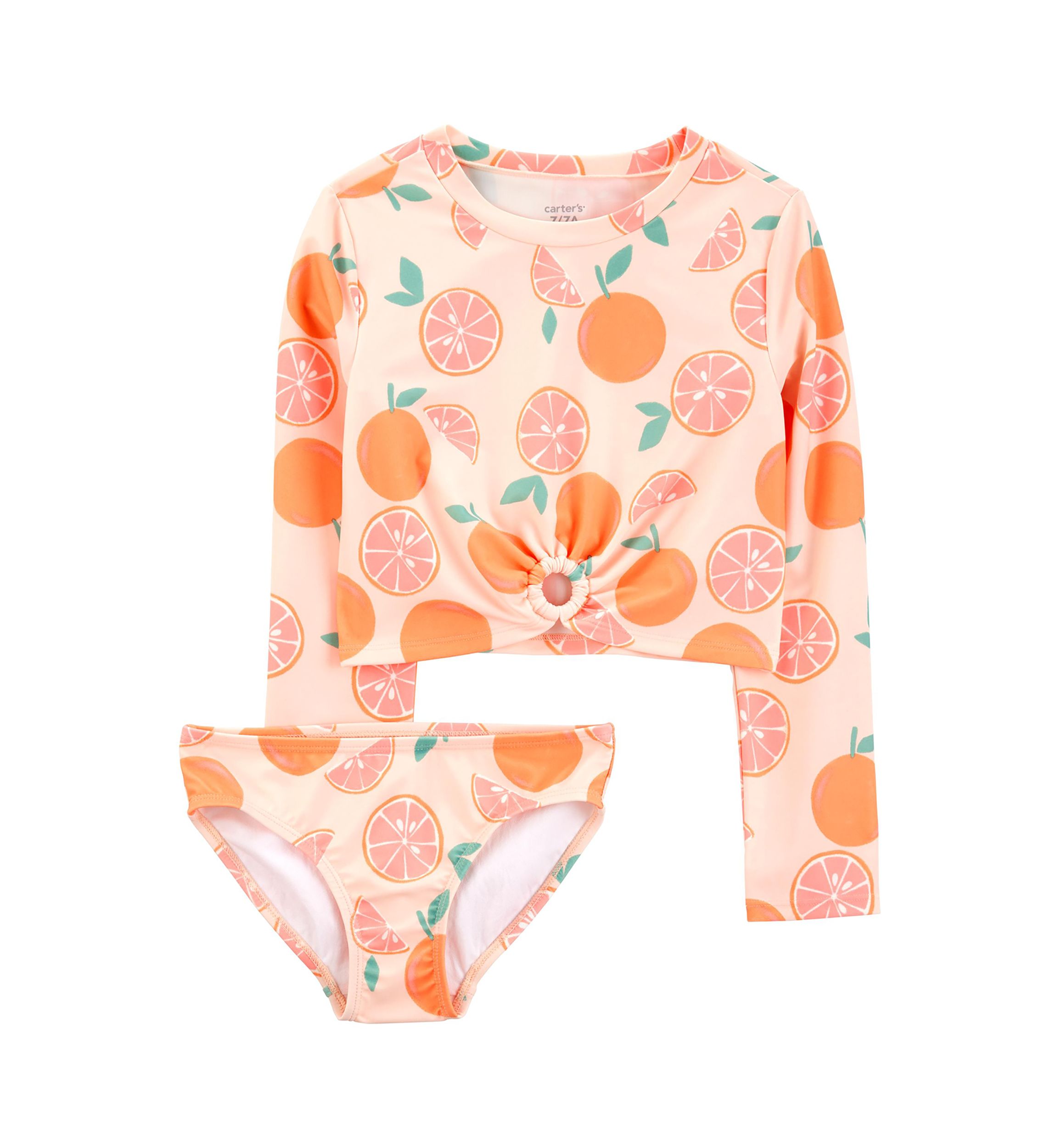 Girls 7-16 Orange Printed Rashguard Swim Set