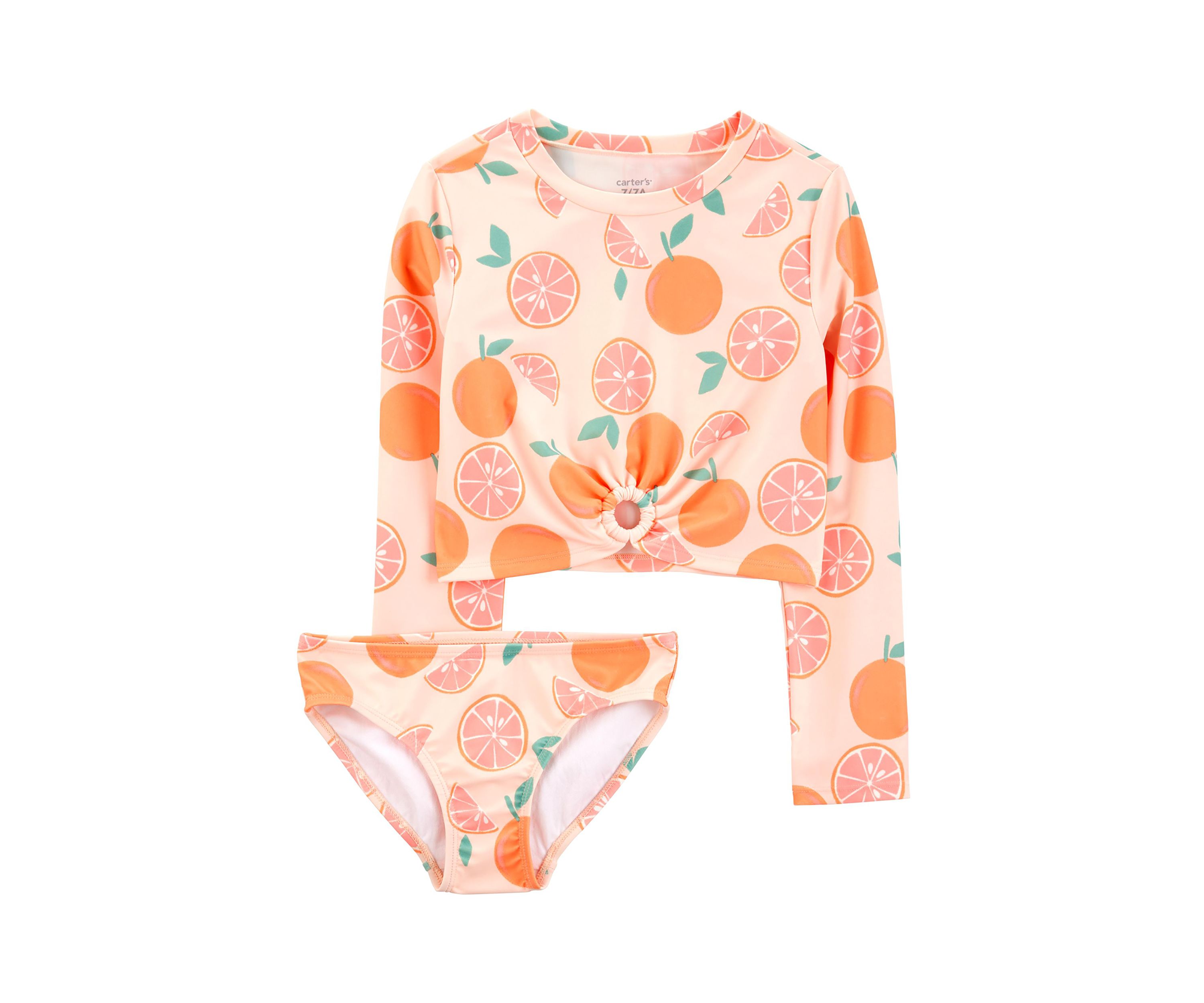 Girls 7-16 Orange Printed Rashguard Swim Set