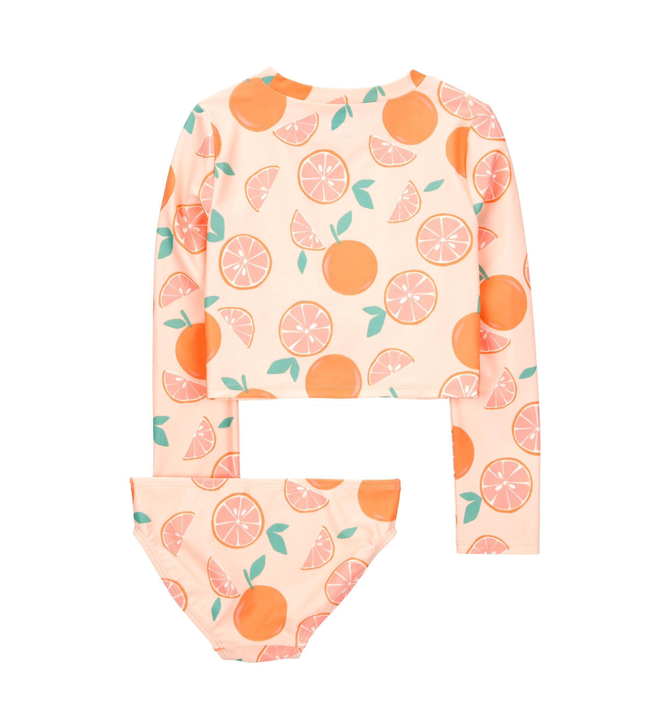 Girls 7-16 Orange Printed Rashguard Swim Set
