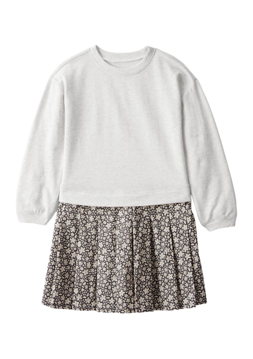 Girls 4-6x Long Sleeve Woven Dress with Printed Skirt
