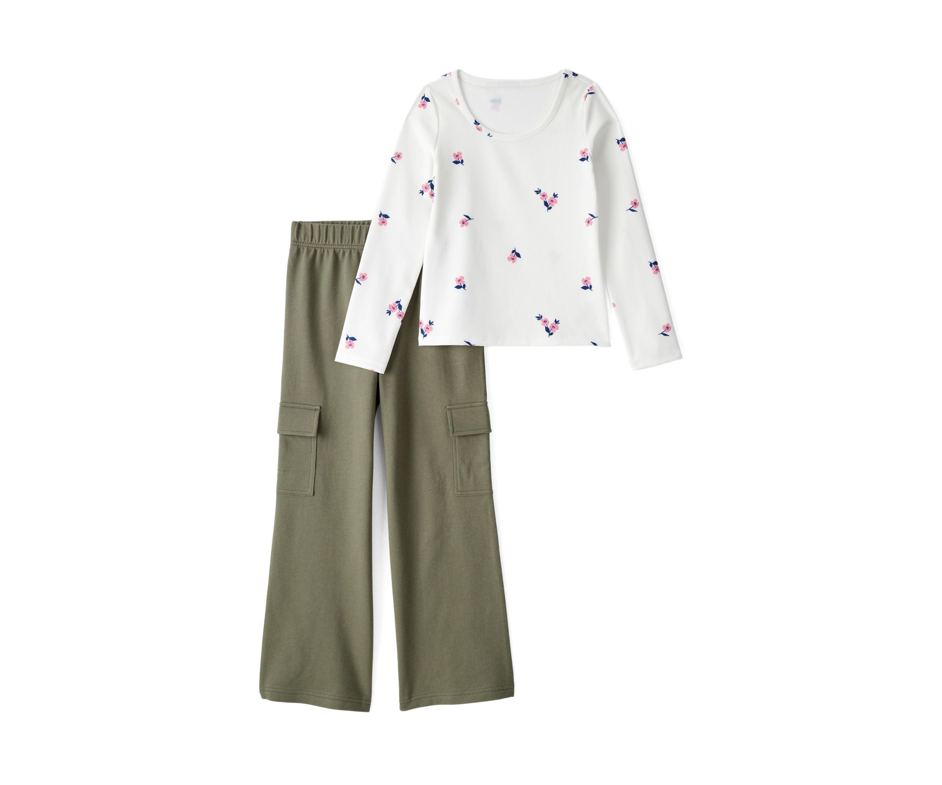 Girls 4-6x Long Sleeve Floral Top and Cargo Pants Set