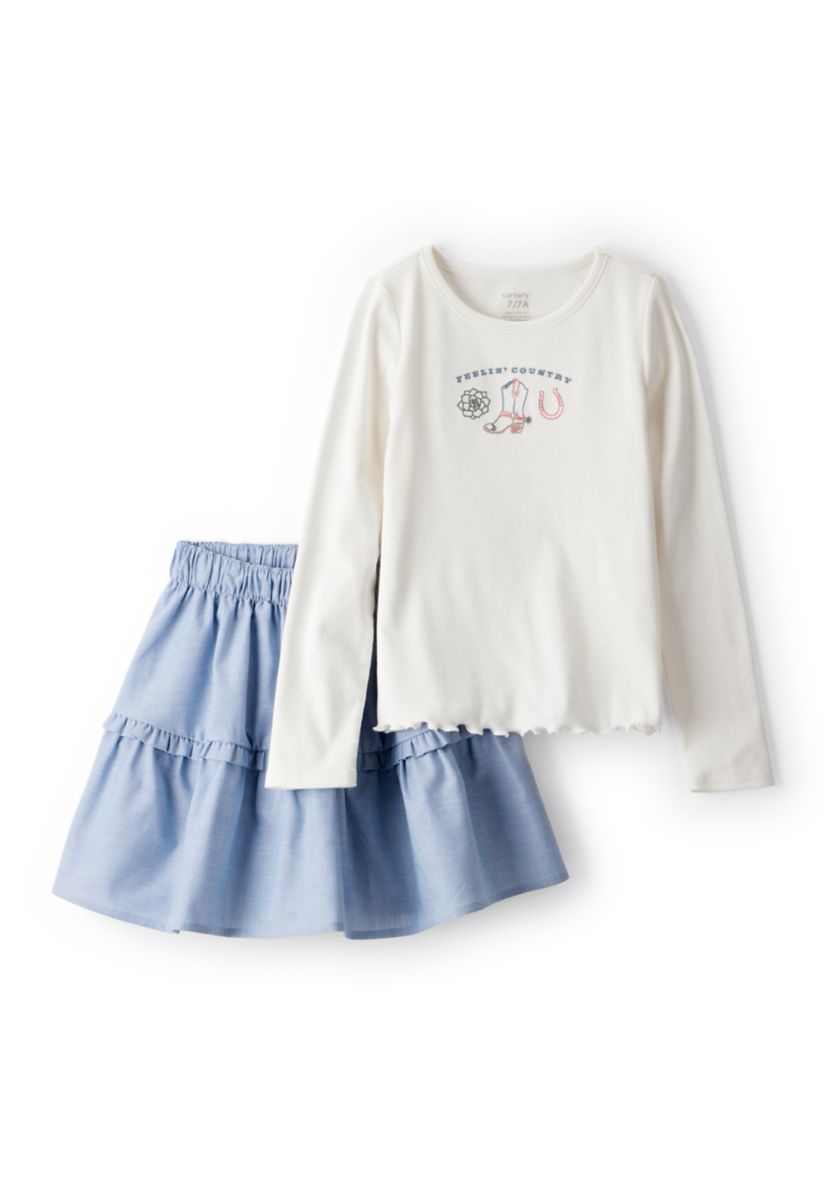 Girls 4-6x Western Graphic Top and Skirt Set