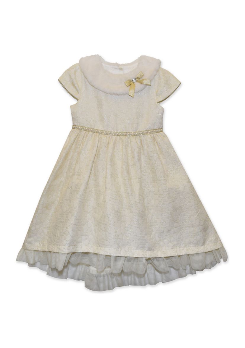 Girls 7-16 Dress with Fur Collar