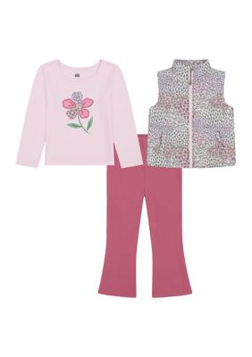 Kids Headquarters Girls 4-6x Puff Vest 3-Piece Set, 5