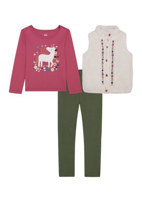 Kids Headquarters Girls 4-6x Sherpa Vest 3-Piece Set, 5