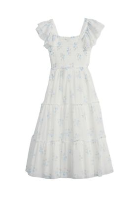 Rare Editions Girls 4-6x Blue Floral Print on Mesh Empire Style Dress ...