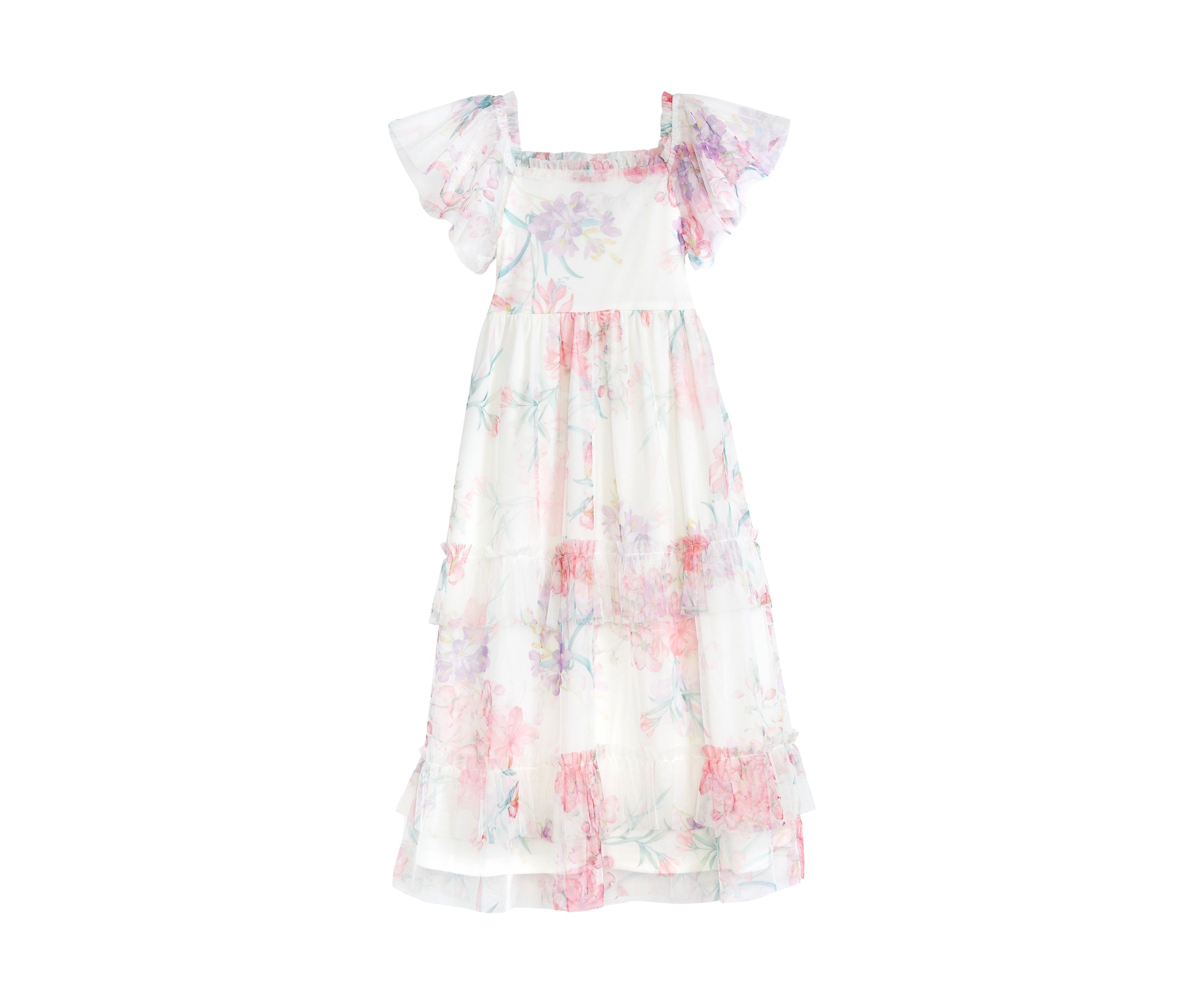 Girls 4-6x Floral Printed Mesh Smocked Maxi Dress