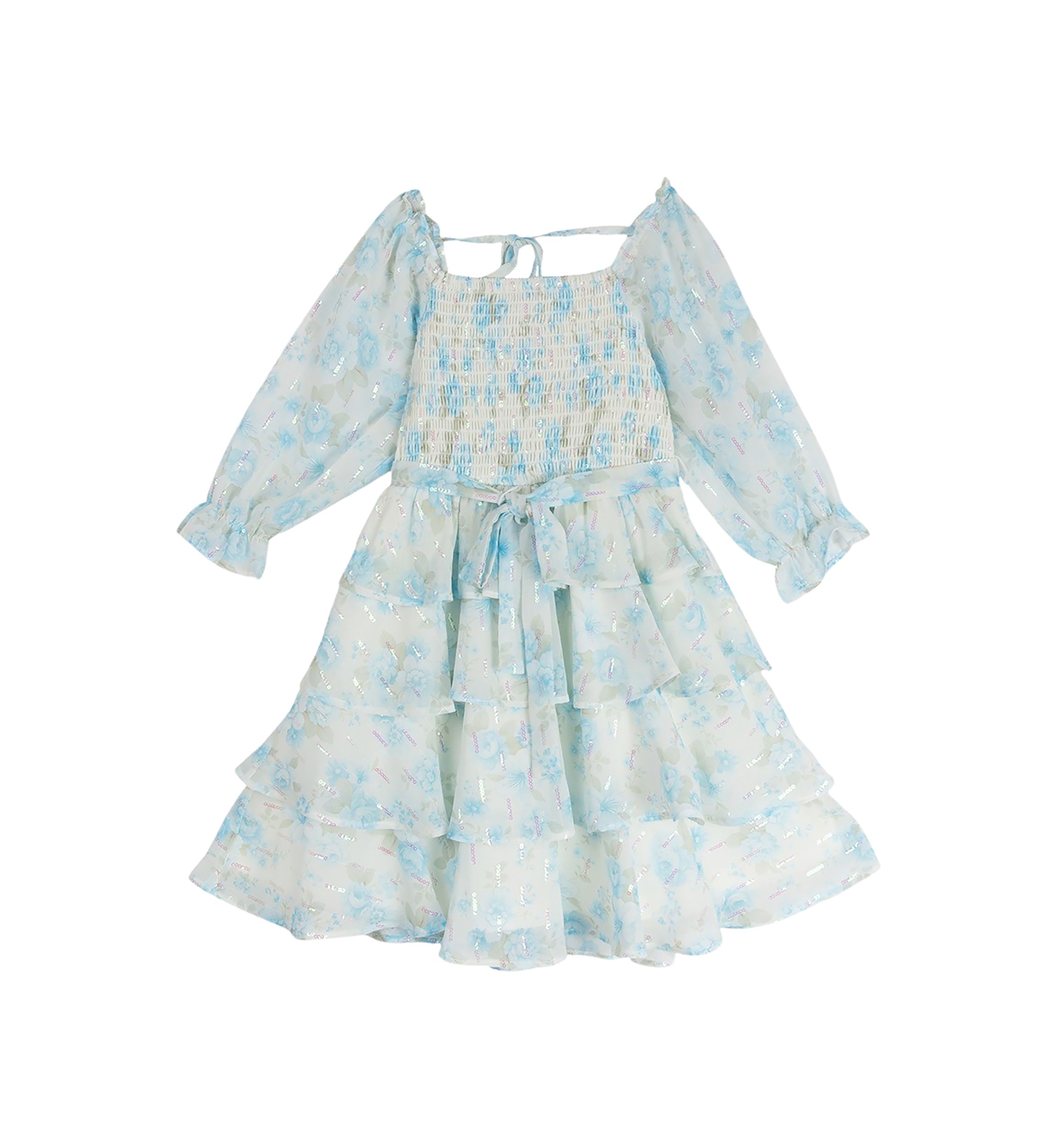 Girls 4-6x Floral Printed Sequin Chiffon Smocked Dress