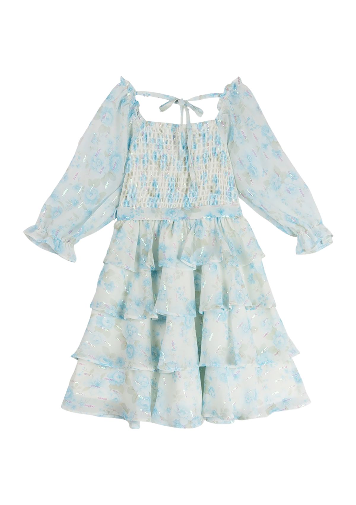 Girls 4-6x Floral Printed Sequin Chiffon Smocked Dress