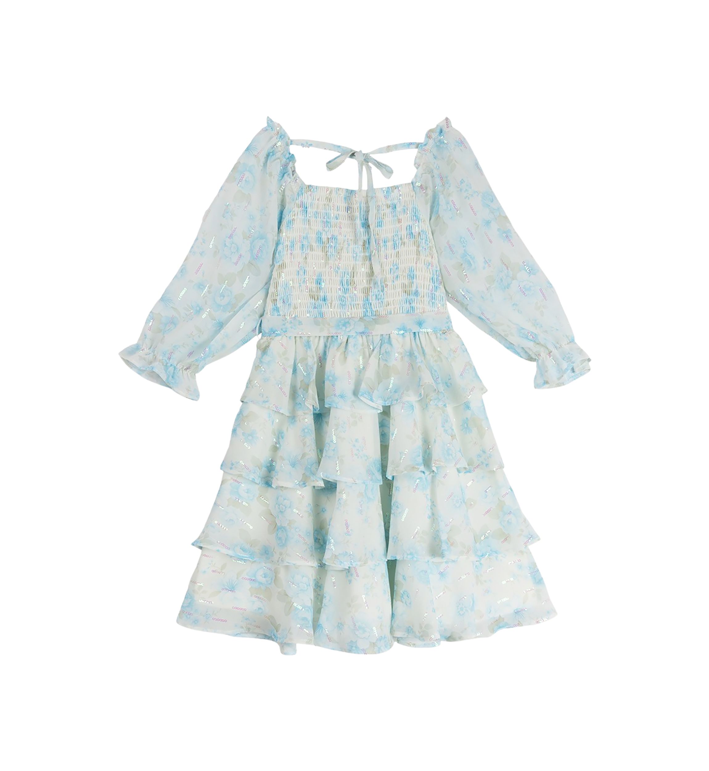 Girls 4-6x Floral Printed Sequin Chiffon Smocked Dress