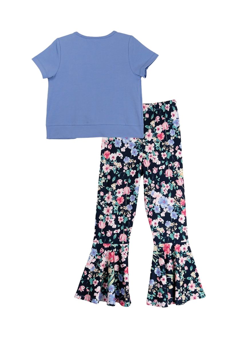 Girls 4-6x Knit T-Shirt with Printed Pants and Matching Scrunchie 