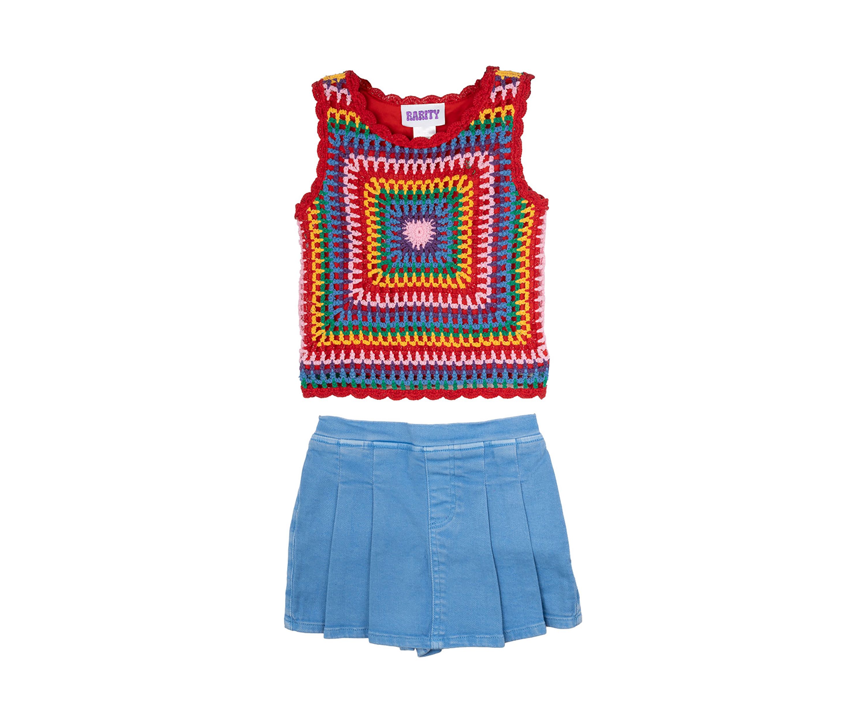 Girls 4-6x Crochet Tank Top and Denim Skort Set