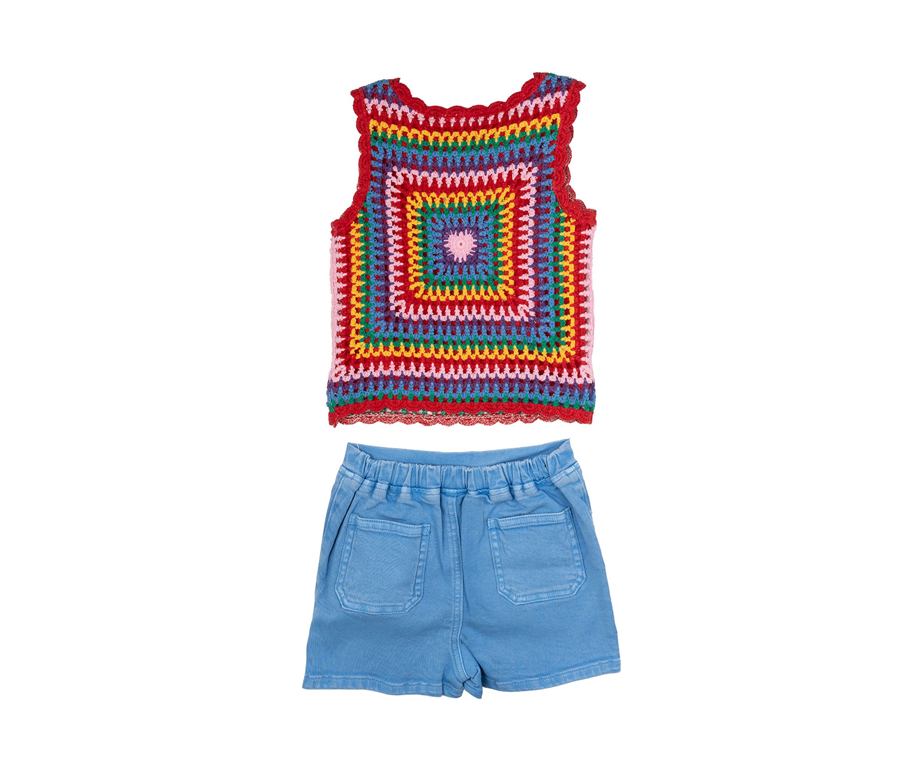 Girls 4-6x Crochet Tank Top and Denim Skort Set