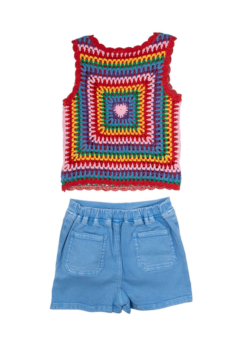 Girls 4-6x Crochet Tank Top and Denim Skort Set