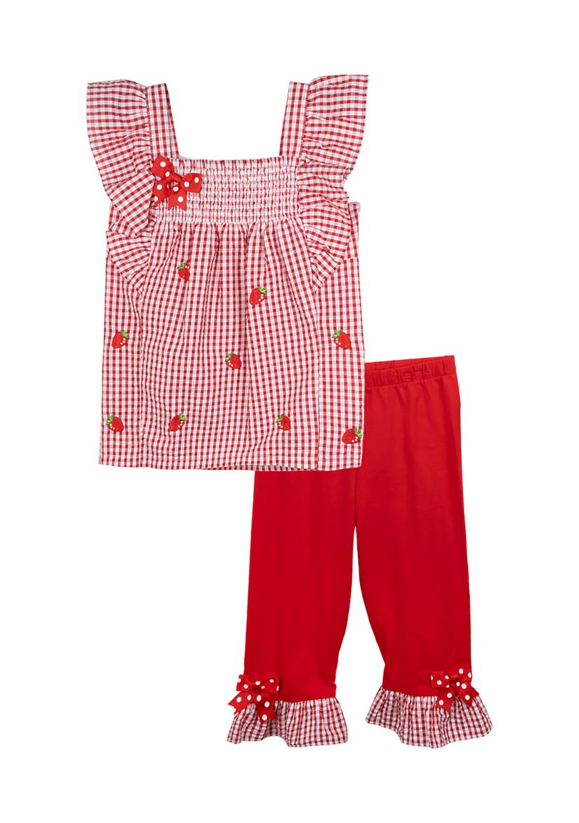 Girls 4-6x Berry Seersucker Top and Ruffle Leggings Set