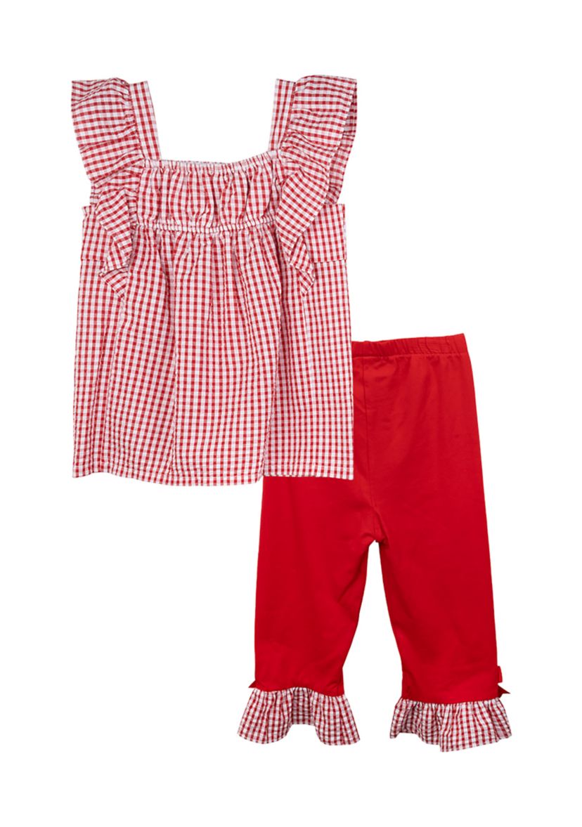 Girls 4-6x Berry Seersucker Top and Ruffle Leggings Set