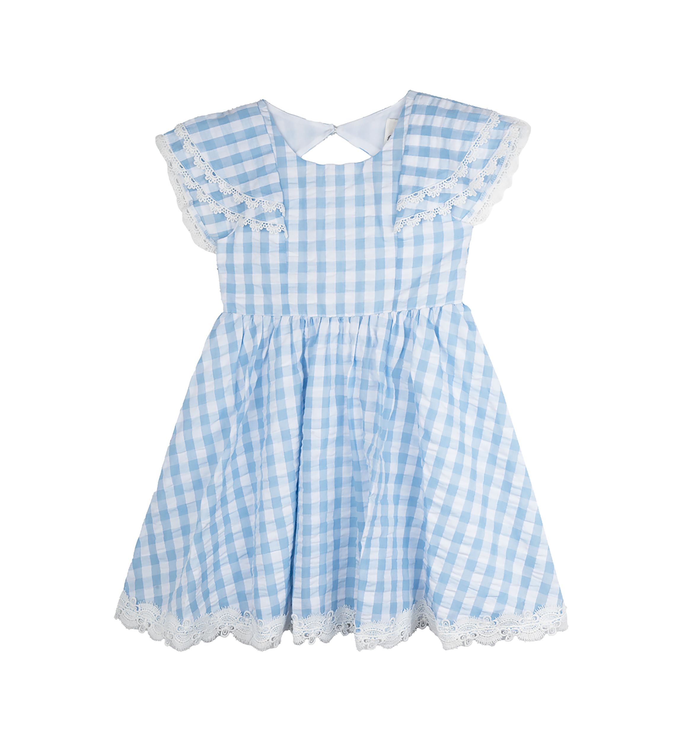 Girls 4-6x Blue Gingham Eyelet Trim Dress