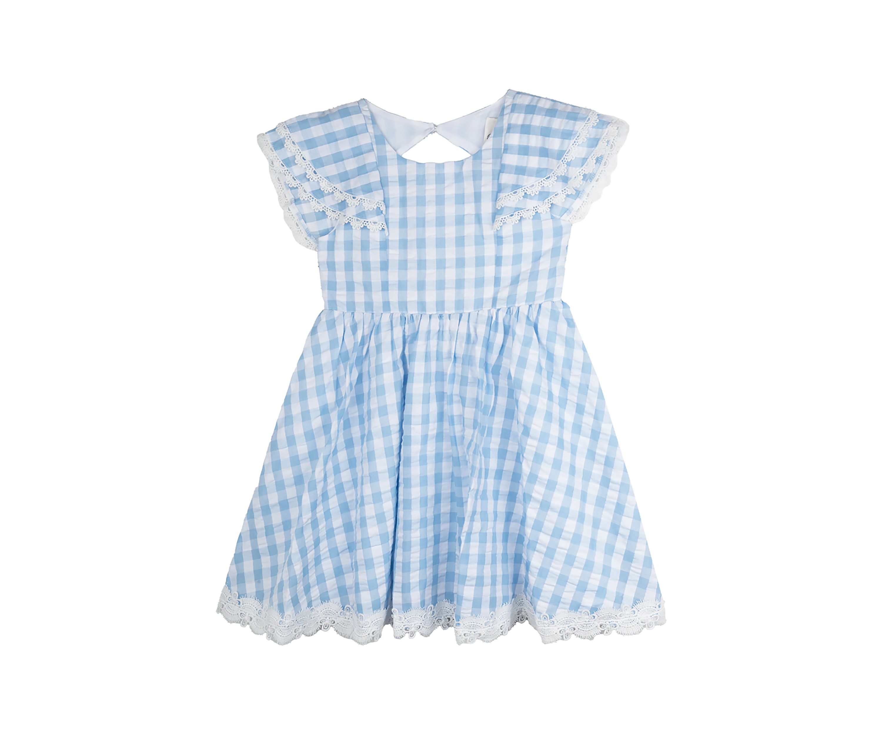 Girls 4-6x Blue Gingham Eyelet Trim Dress