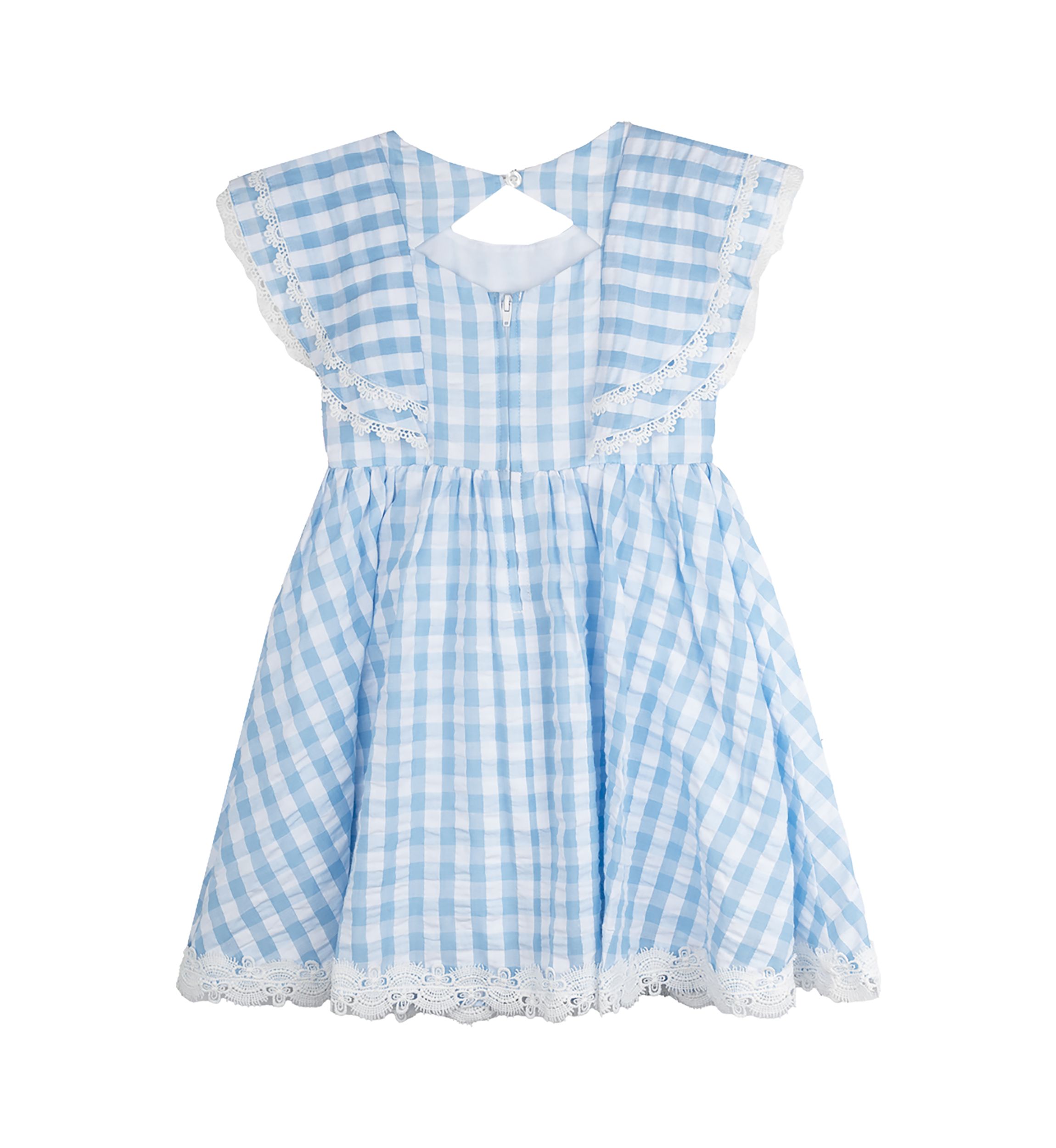 Girls 4-6x Blue Gingham Eyelet Trim Dress