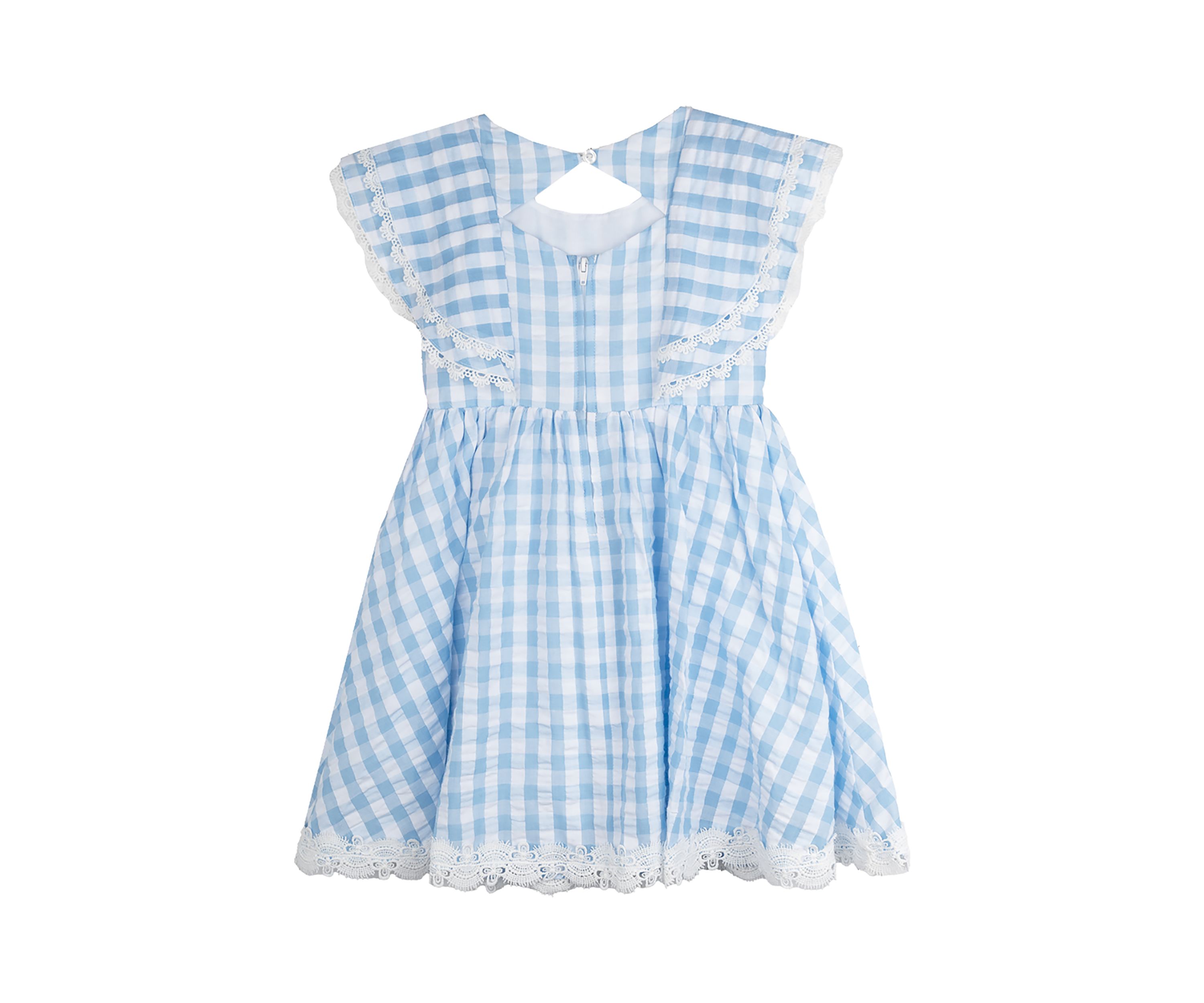 Girls 4-6x Blue Gingham Eyelet Trim Dress