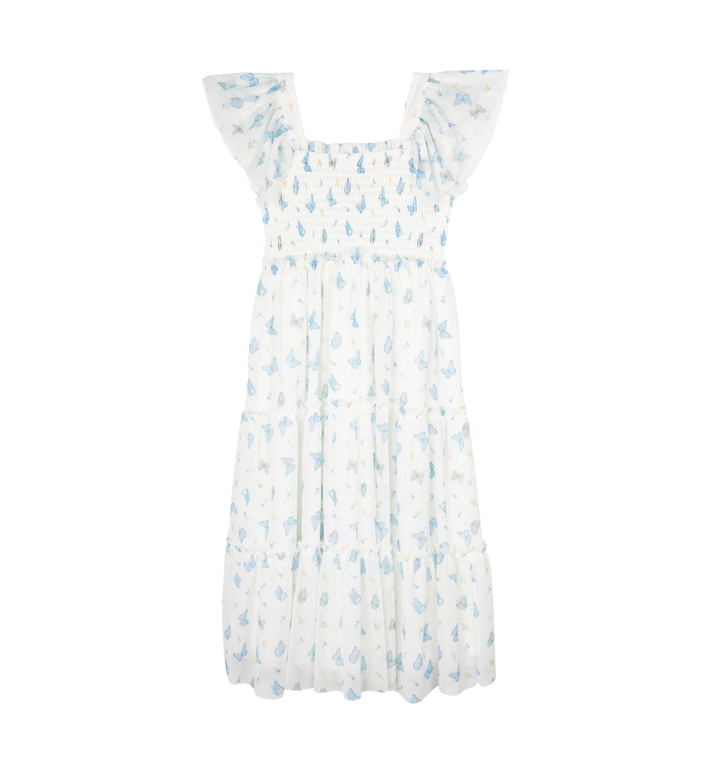 Girls 4-6x Butterfly Floral Mesh Smocked Dress