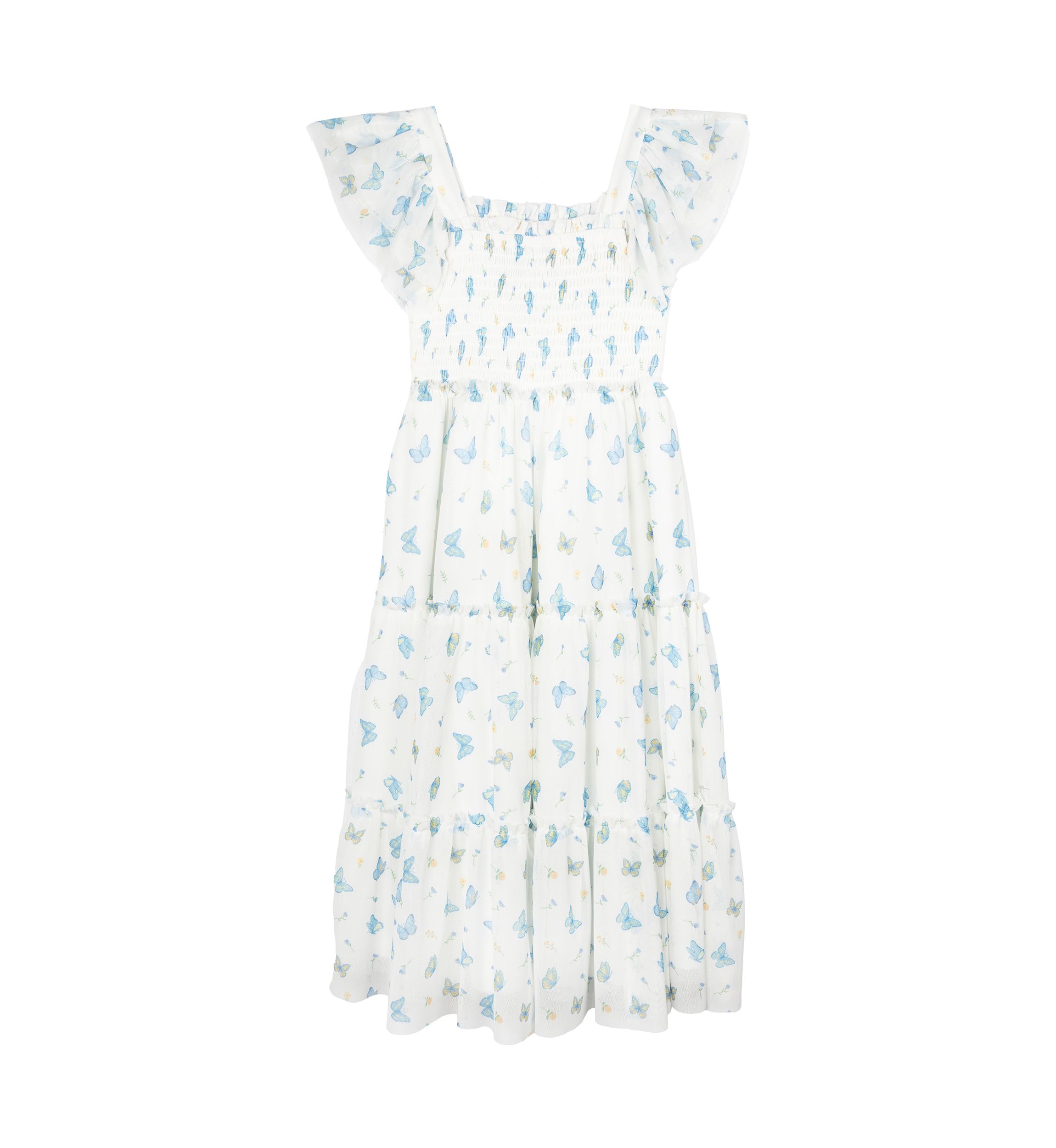 Girls 4-6x Butterfly Floral Mesh Smocked Dress
