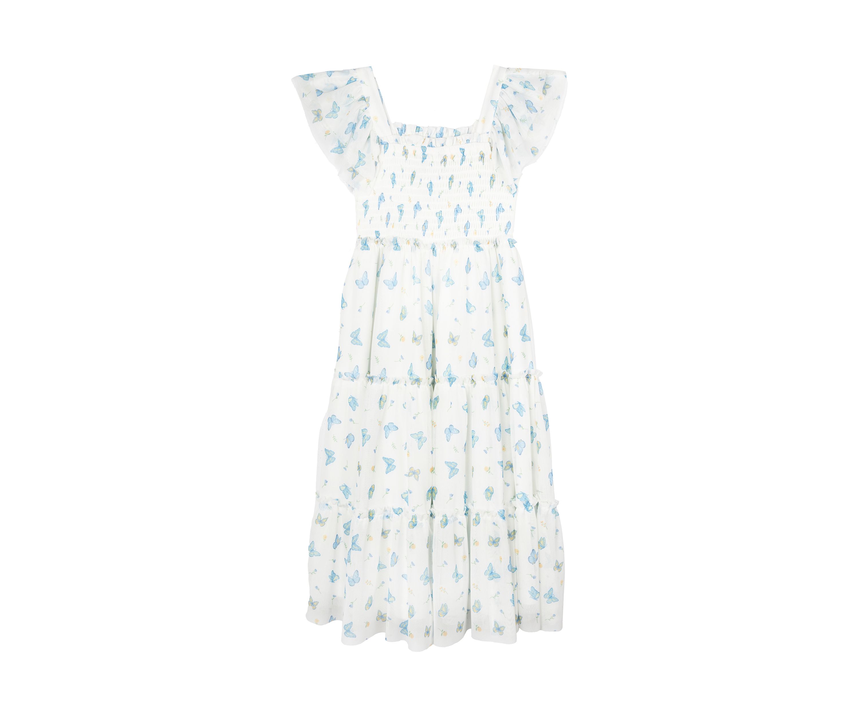 Girls 4-6x Butterfly Floral Mesh Smocked Dress