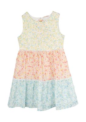 Rare Editions Girls 4-6x Mixed Tiered Eyelet Dress, Yellow