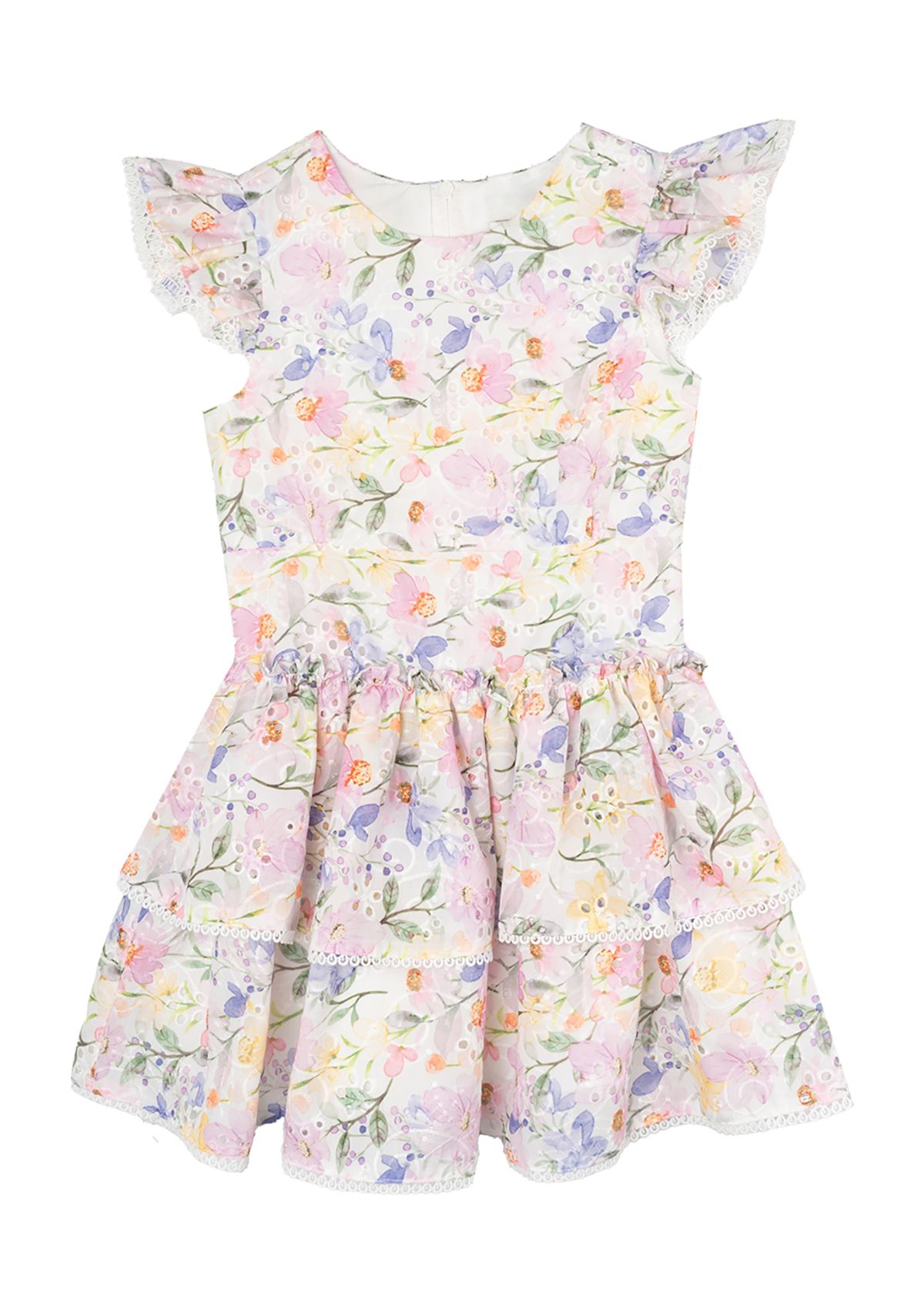Girls 4-6x Lilac Floral Eyelet Dress 