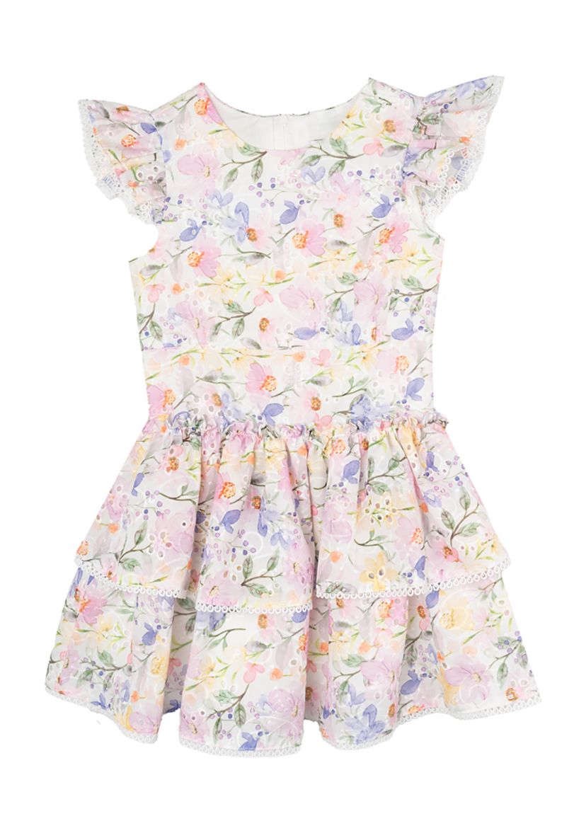 Girls 4-6x Lilac Floral Eyelet Dress 