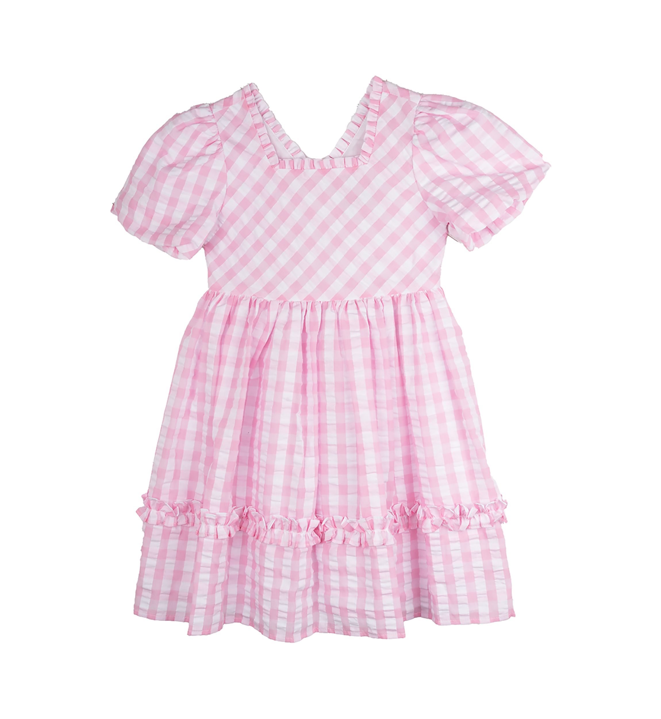 Girls 4-6x Pink Gingham Puff Sleeve Dress 
