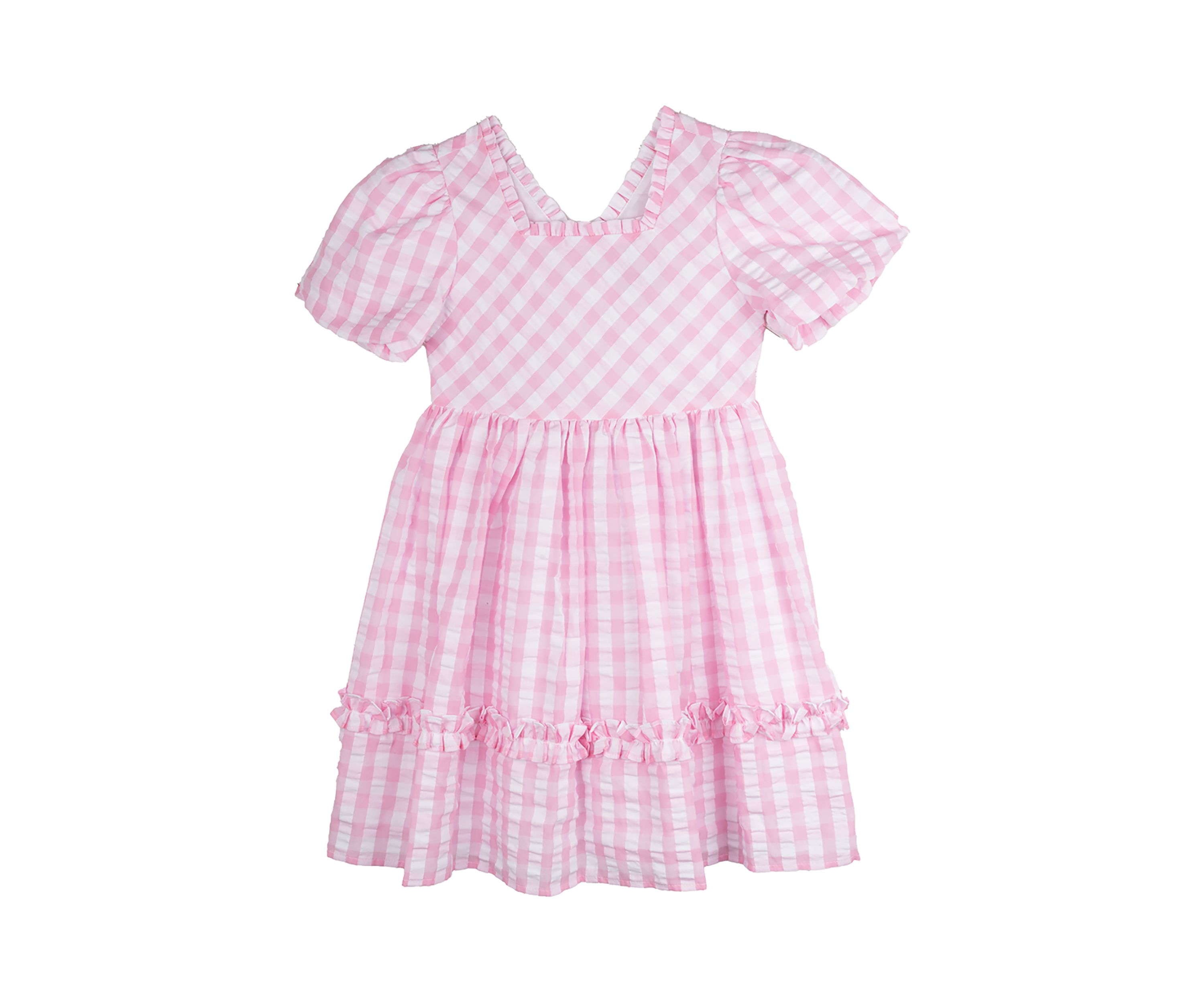 Girls 4-6x Pink Gingham Puff Sleeve Dress 