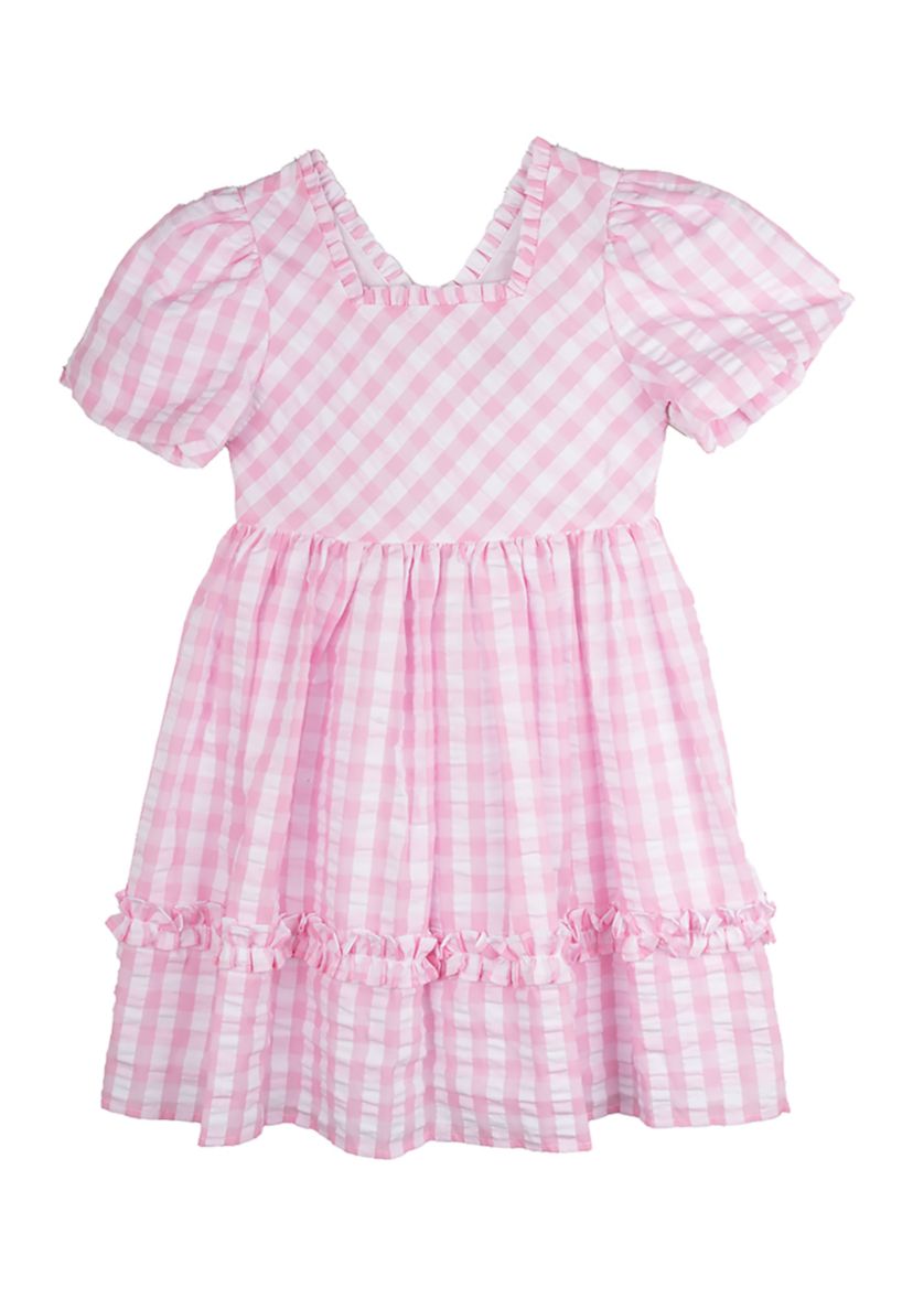 Girls 4-6x Pink Gingham Puff Sleeve Dress 