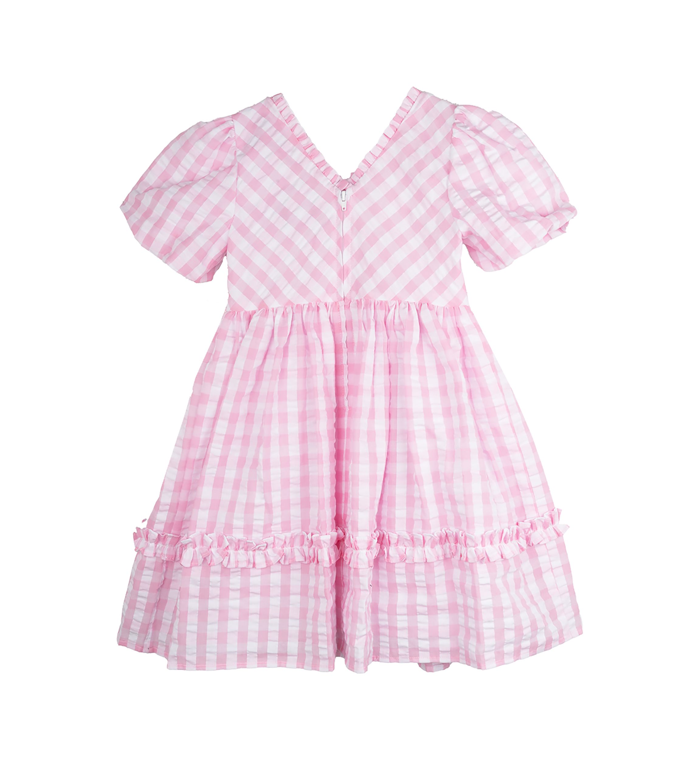 Girls 4-6x Pink Gingham Puff Sleeve Dress 
